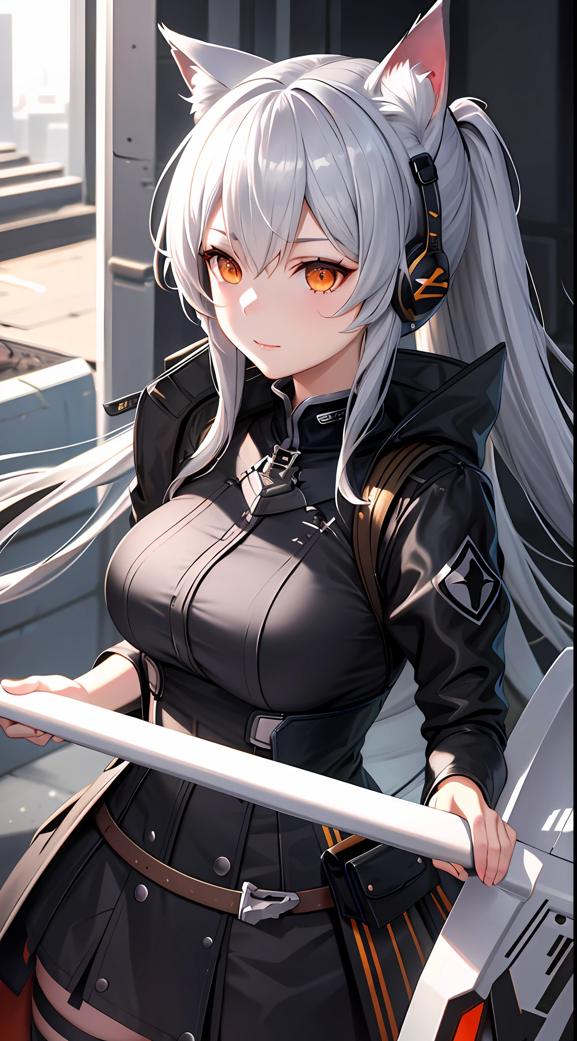 Close-up of a man in a cat's ears costume, from girls frontline, From Arknights, Silver hair (pony tails), Guweiz on ArtStation Pixiv, Anime character art, Female action anime girl, Guvez in Pisif