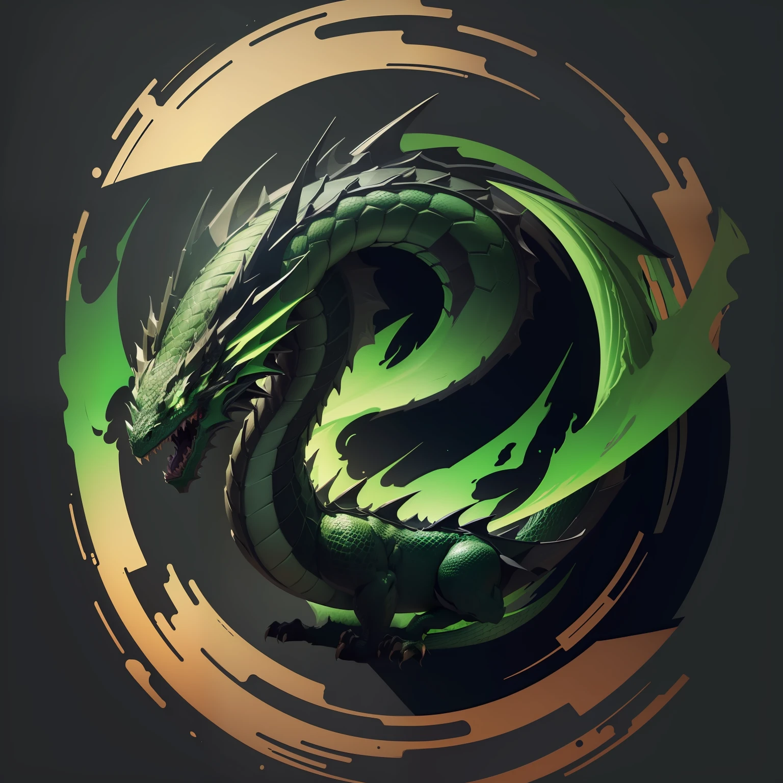 1Dragon(Round logo: 1.5)(Black and Green Dragon: 1.5)(Ultra High Quality,unparalleled masterpiece:1.4)(Realism:1.2),(Realisitc:1.2)(absurdres:1.2)anime style,4k,Extremely perfect pixels,Detailed,A highly detailed,digital art,Flat vector art