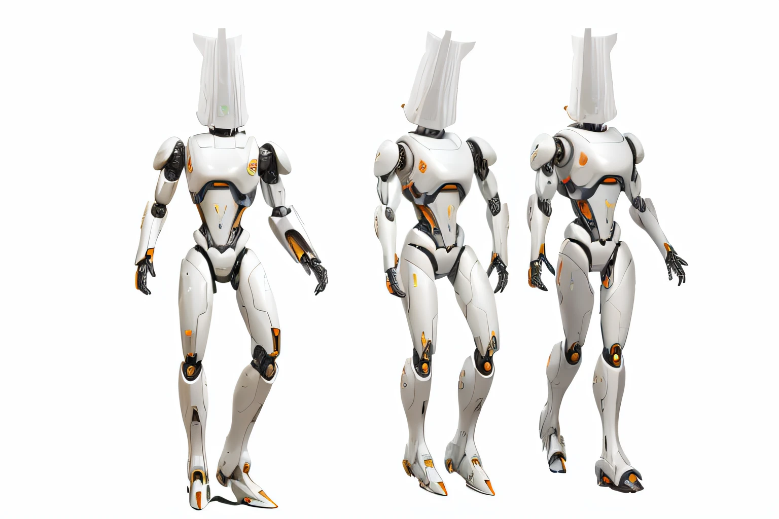 Three different views of a robot with a kettle on its head, humanoid character, Futuristic robot body, Beautiful robot character design, 3 d character concept, streamlined white armor, detailed humanoid, Concept robot, glossy white armor, sleek streamlined white armor, in white futuristic armor, White robot, modern clean white armor, droid, futuristic robotic, Humanoid robots