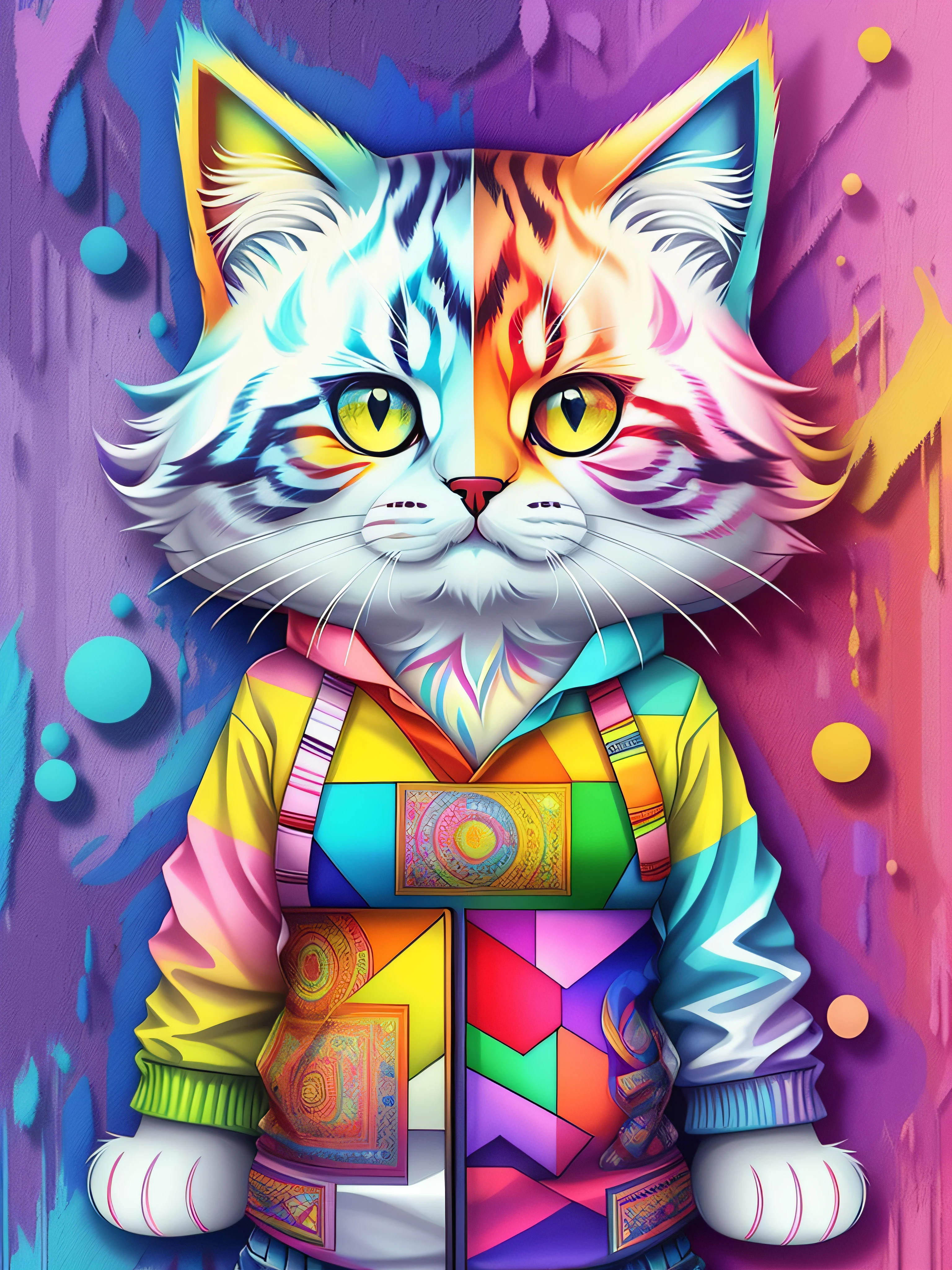 (cute cat (Pithecophaga jefferyi)), Eduardo Kobra acolchoamento ,multidimensional geometric PORTRAIT wall, arte, chibi, yang016k, lindo, colorido, obras-primas, qualidade superior, melhor qualidade, arte oficial, beautiful and aesthetic,