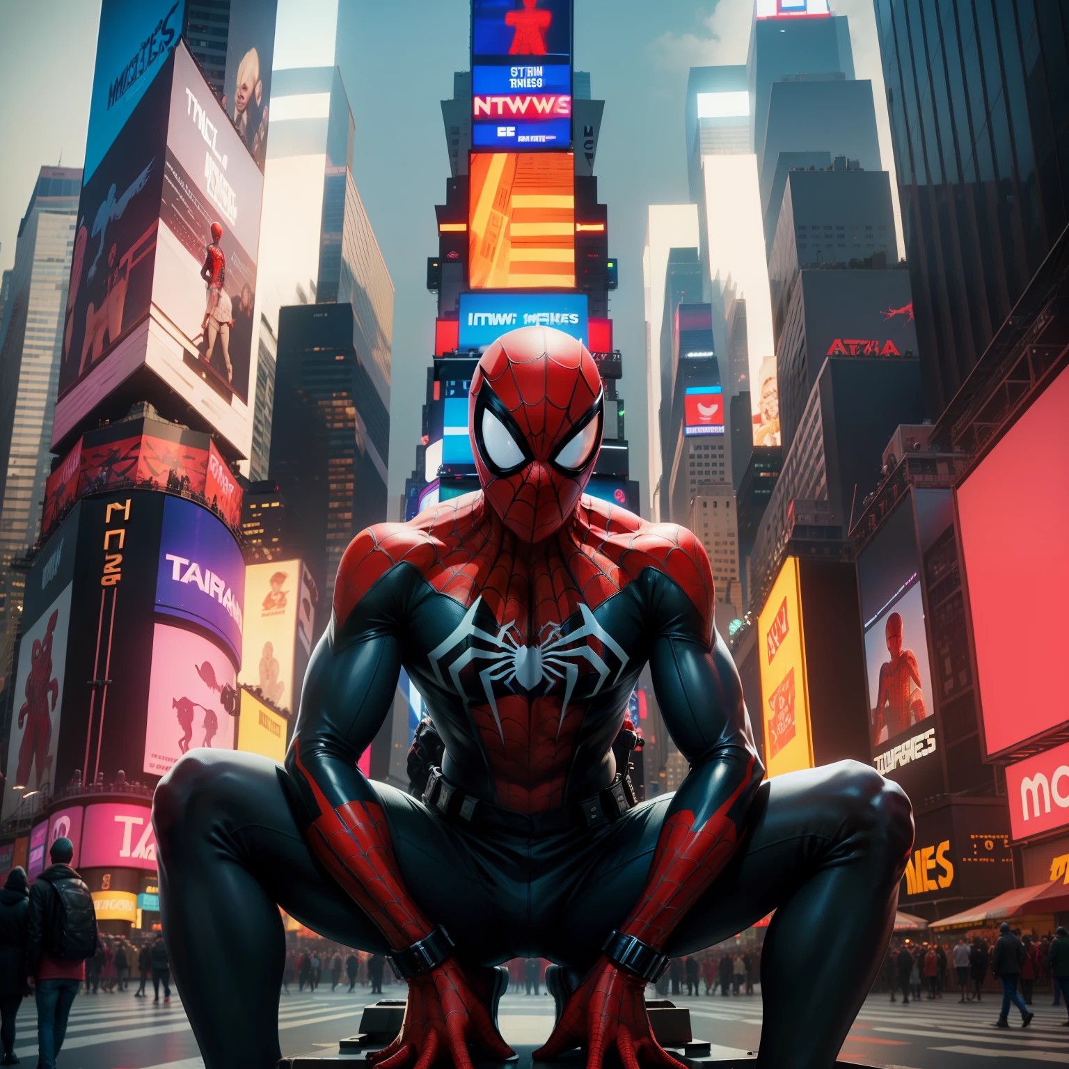 ((times square)), spider man, miles morales, ((tawn))