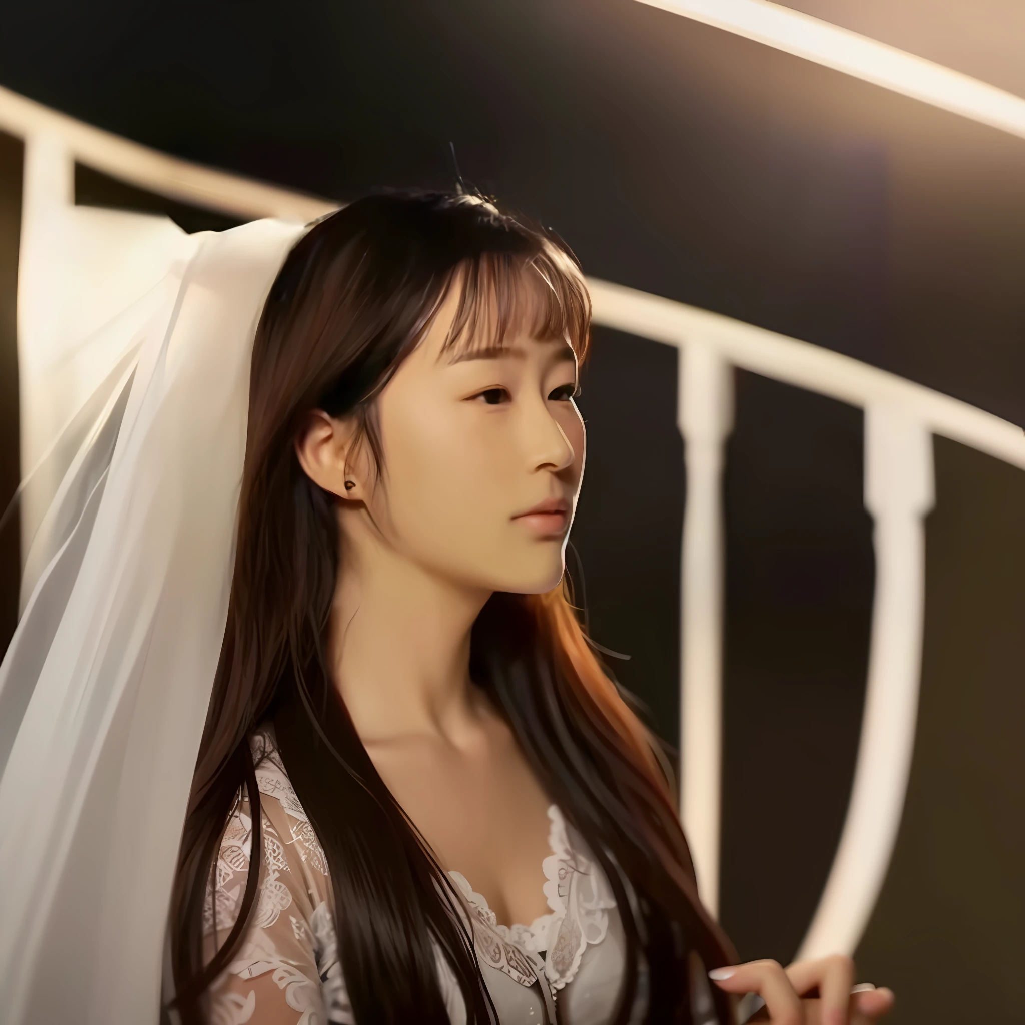 Close-up of a woman in a wedding dress looking at her phone, dilraba dilmurat, soft light from the side, Soft portrait shot 8 K, xintong chen, ruan jia beautiful!, 8K 50mm ISO 10, young cute wan asian face, Yun Ling, light falling on face, Li Zixin, wenfei ye