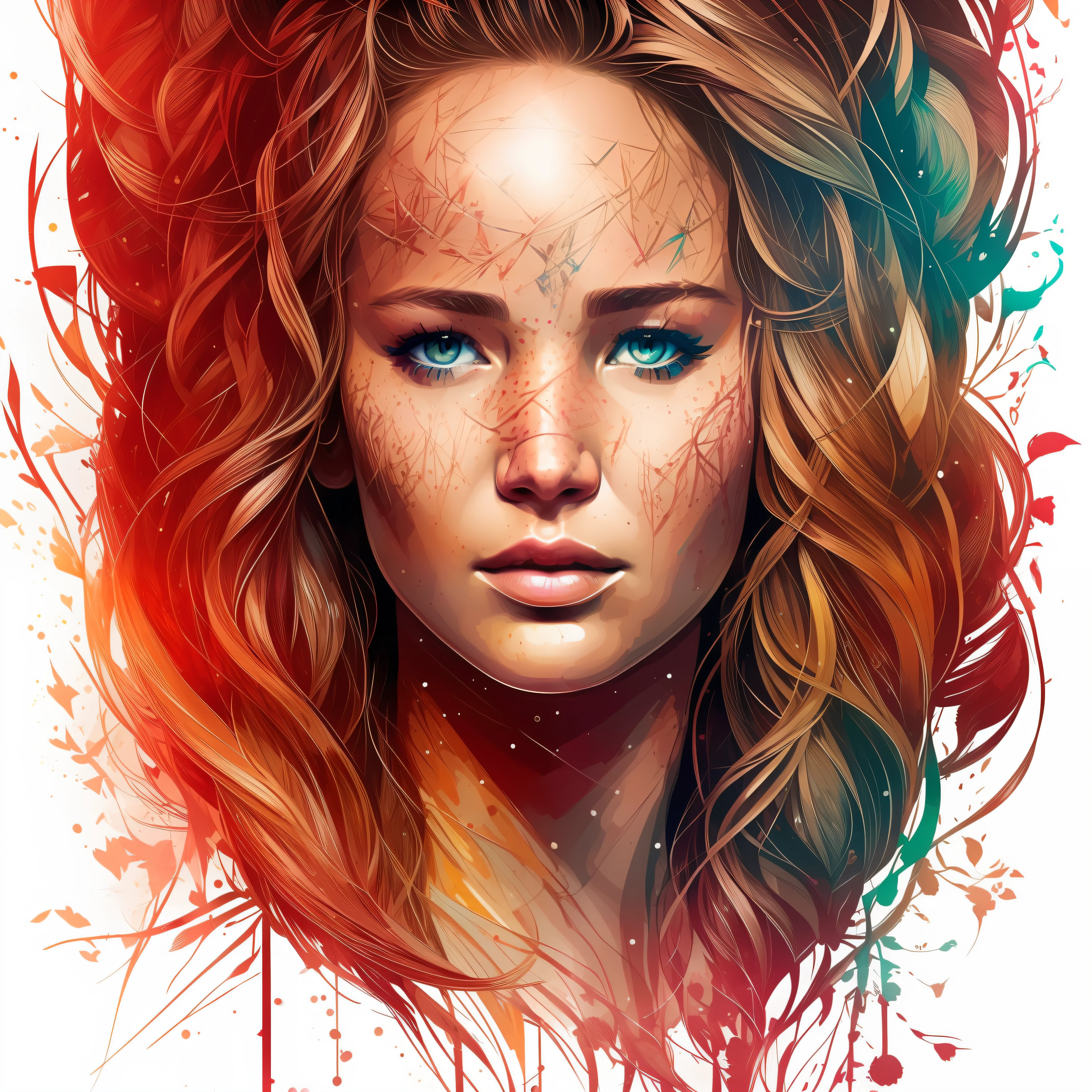 Jennifer Lawrence like strong warrior princess, centered, key visual, intricate, highly detailed, breathtaking beauty, precise lineart, vibrant, comprehensive cinematic, Carne Griffiths, Conrad Roset, (the most beautiful portrait in the world:1.5)