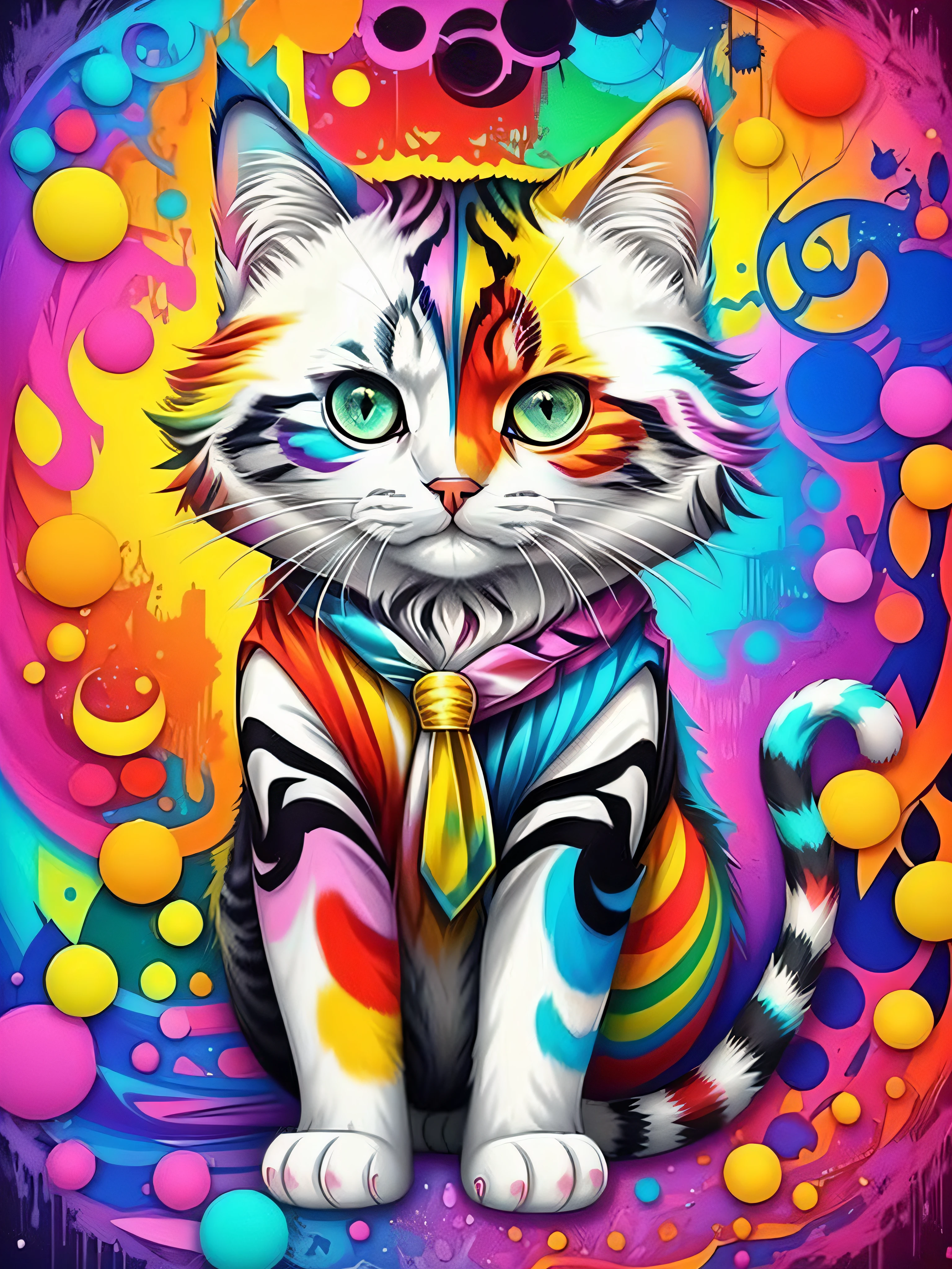 (cat (Pithecophaga jefferyi)), Eduardo Kobra acolchoamento ,multidimensional geometric PORTRAIT wall, arte, chibi, yang016k, lindo, colorido, obras-primas, qualidade superior, melhor qualidade, arte oficial, beautiful and aesthetic,