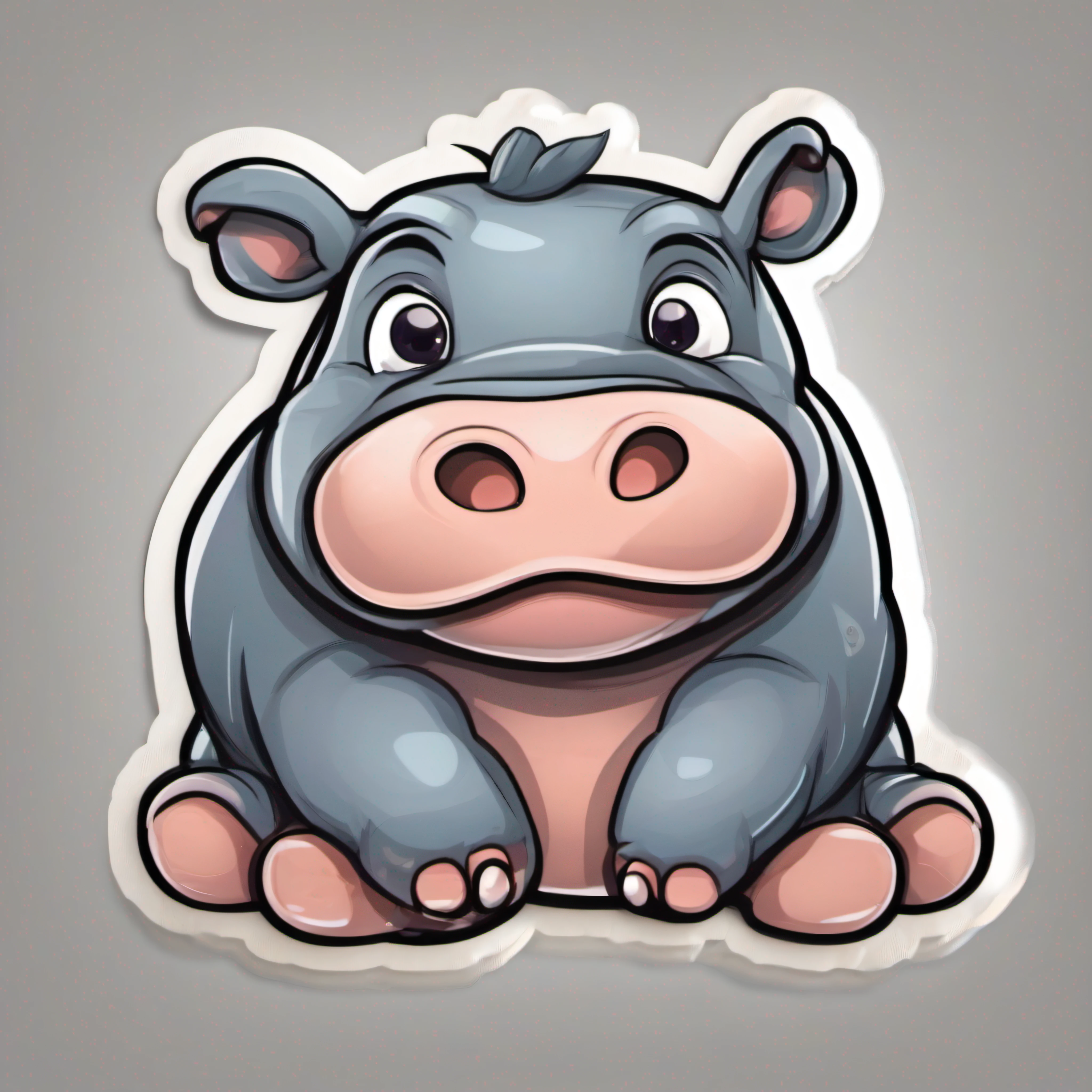 2d sticker cartoon hippo with small ears and big head on a white background, hippo, cute cartoon character, cute digital art, “portrait of a cartoon animal, cute detailed digital art, cartoon art style, adorable digital painting, cartoon style illustration, clean cel shaded vector art, cel shaded vector art, cute artwork, vector art style, telegram sticker design, cute single animal