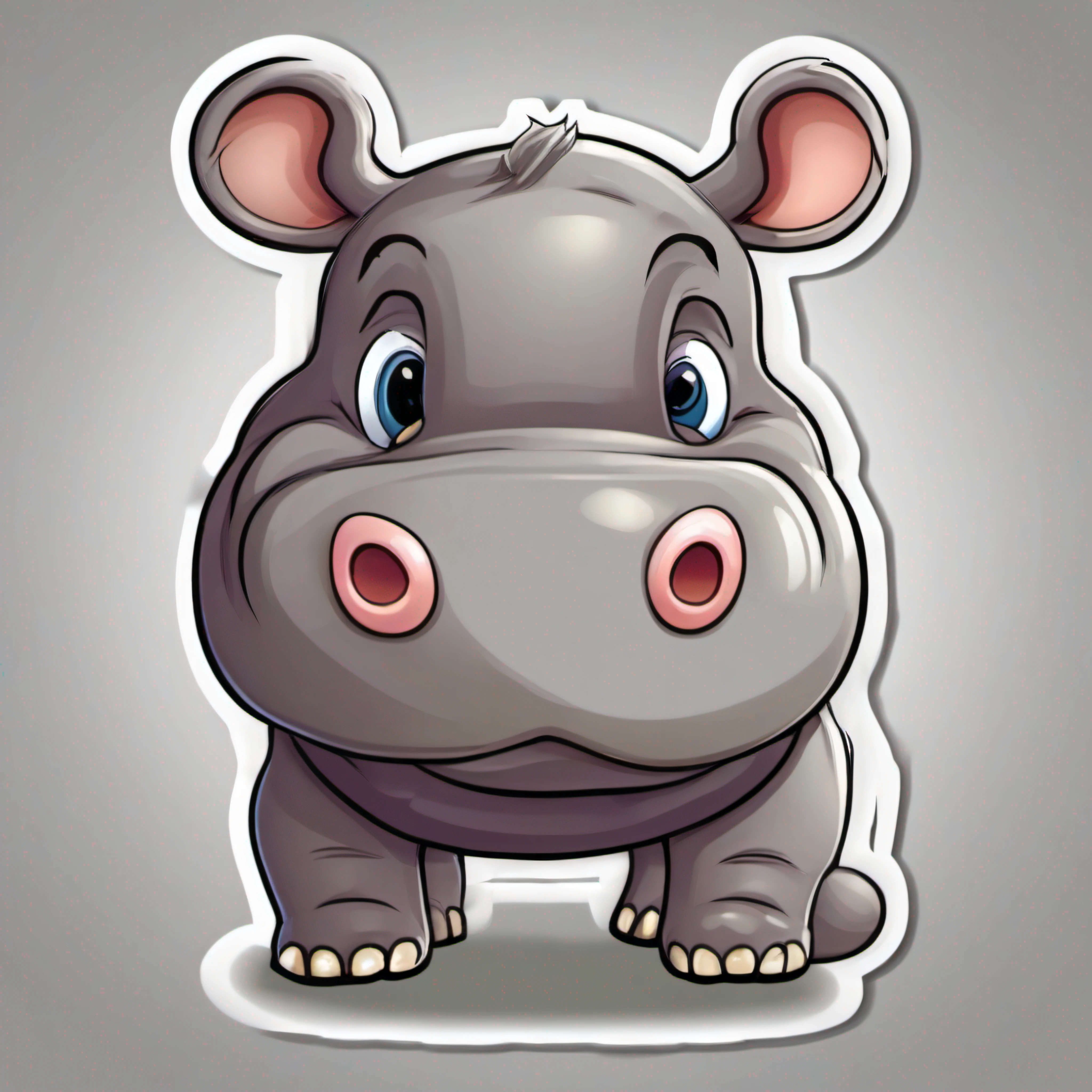2d sticker cartoon hippo with small ears and big head on a white background, hippo, cute cartoon character, cute digital art, “portrait of a cartoon animal, cute detailed digital art, cartoon art style, adorable digital painting, cartoon style illustration, clean cel shaded vector art, cel shaded vector art, cute artwork, vector art style, telegram sticker design, cute single animal