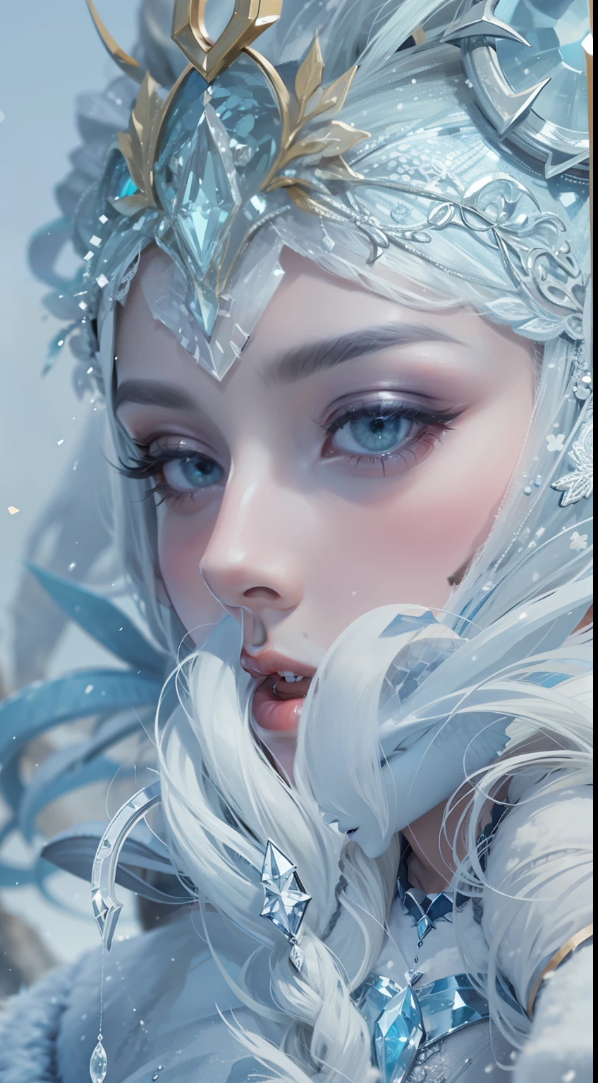 Beautiful woman in insanely intricate Snow Queen Outfit