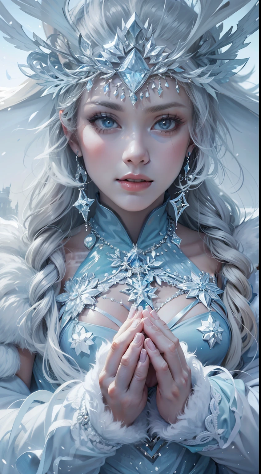 Beautiful woman in insanely intricate Snow Queen Outfit