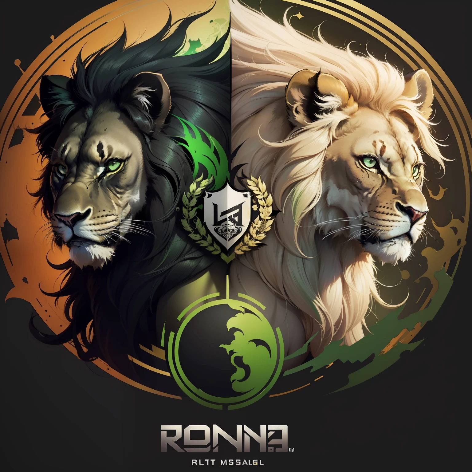 1lion (Round logo: 1.5)(Black and green lion: 1.5)(Ultra High Quality,unparalleled masterpiece:1.4)(Realism:1.2),(Realisitc:1.2)(absurdres:1.2)anime style,4k,Extremely perfect pixels,Detailed,A highly detailed,digital art,Flat vector art