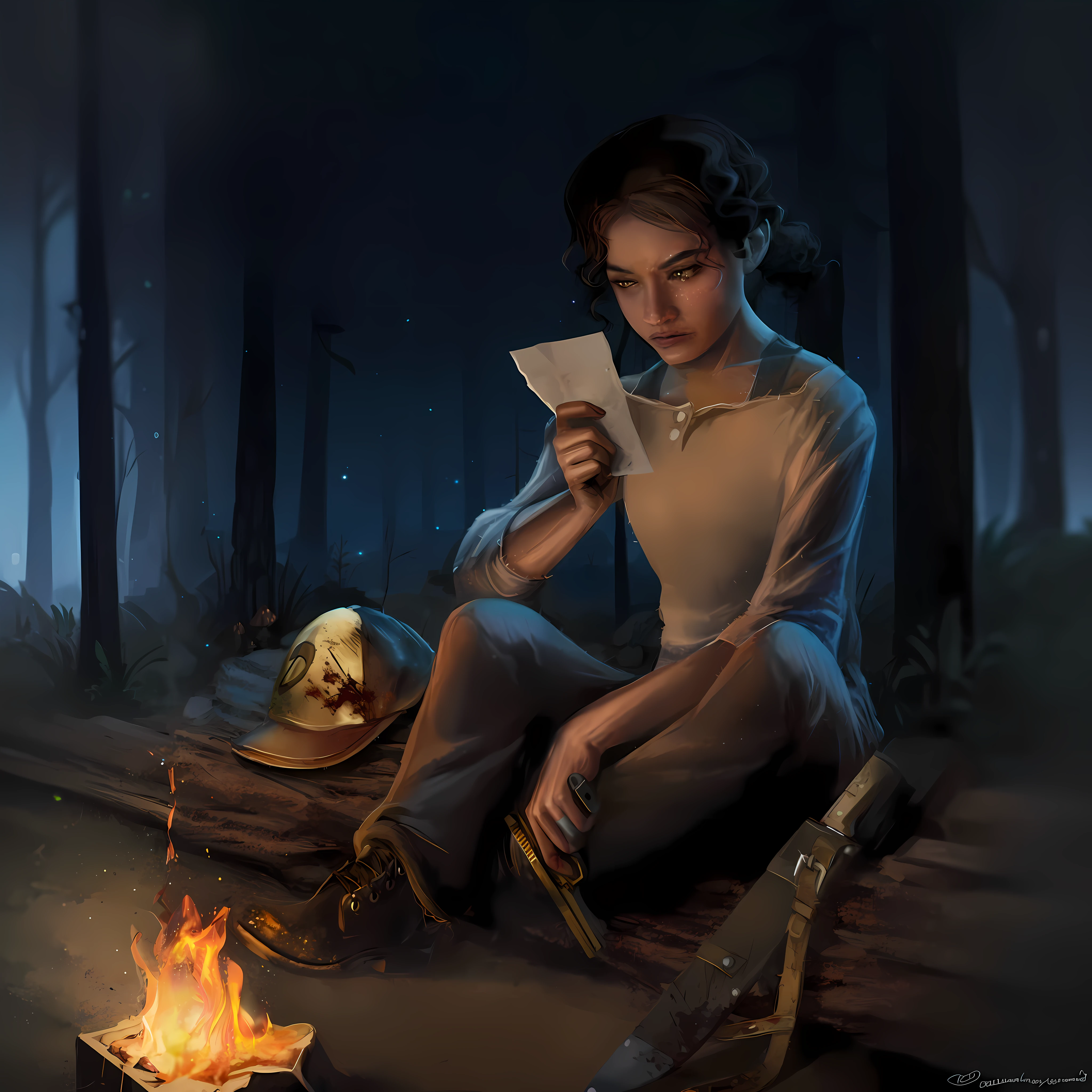 At night. in the woods