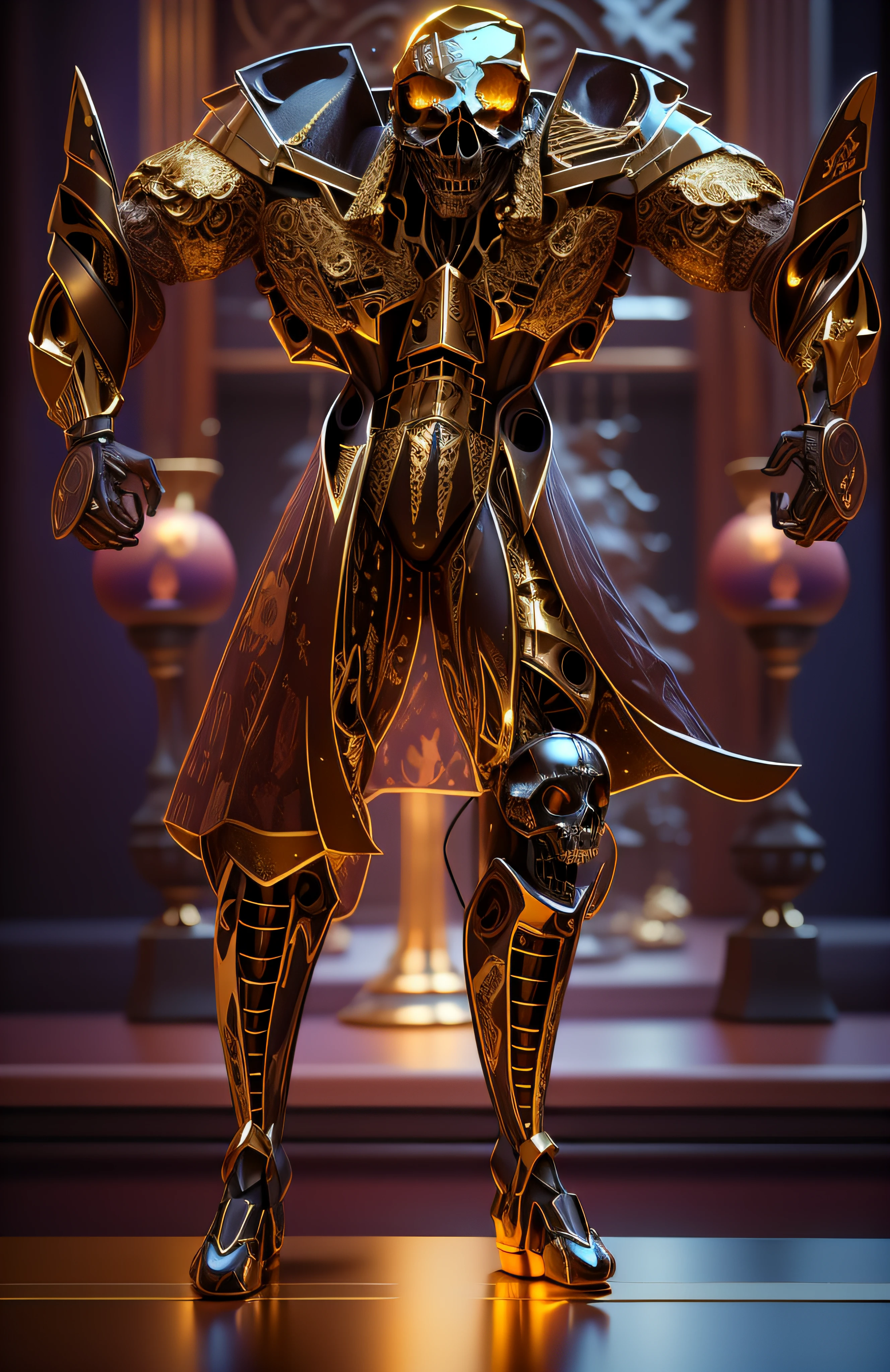 The sinister depiction of a skull-themed pirta, amarelo luminoso com dourado, pele feita de neon amarelo, 3D-rendering, Hyper-realistic graphics, 3D-rendering, 8k, NVIDIA, RTX 4090 | | | | | | | | | | |, ray tracing, Bokeh, Galaxy scenery,