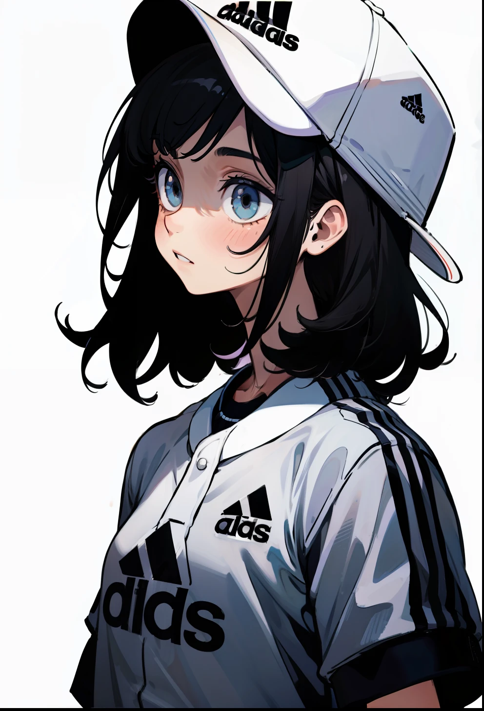 Black hair, 1Girl, Adidas Clothing, single hair, Baseball Cap