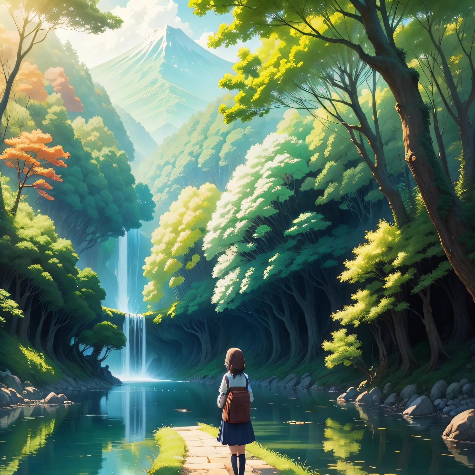 girl in japan, anime background, nature, ghibli, ultra hd, anime beautiful peace scene