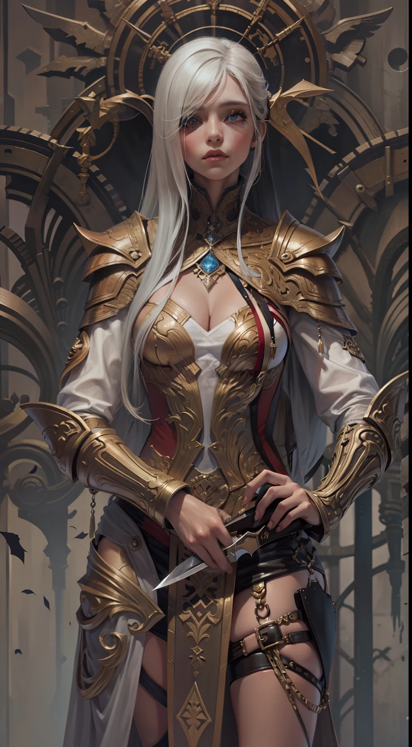 Beautiful woman in insanely intricate Soul Knife Rogue Outfit