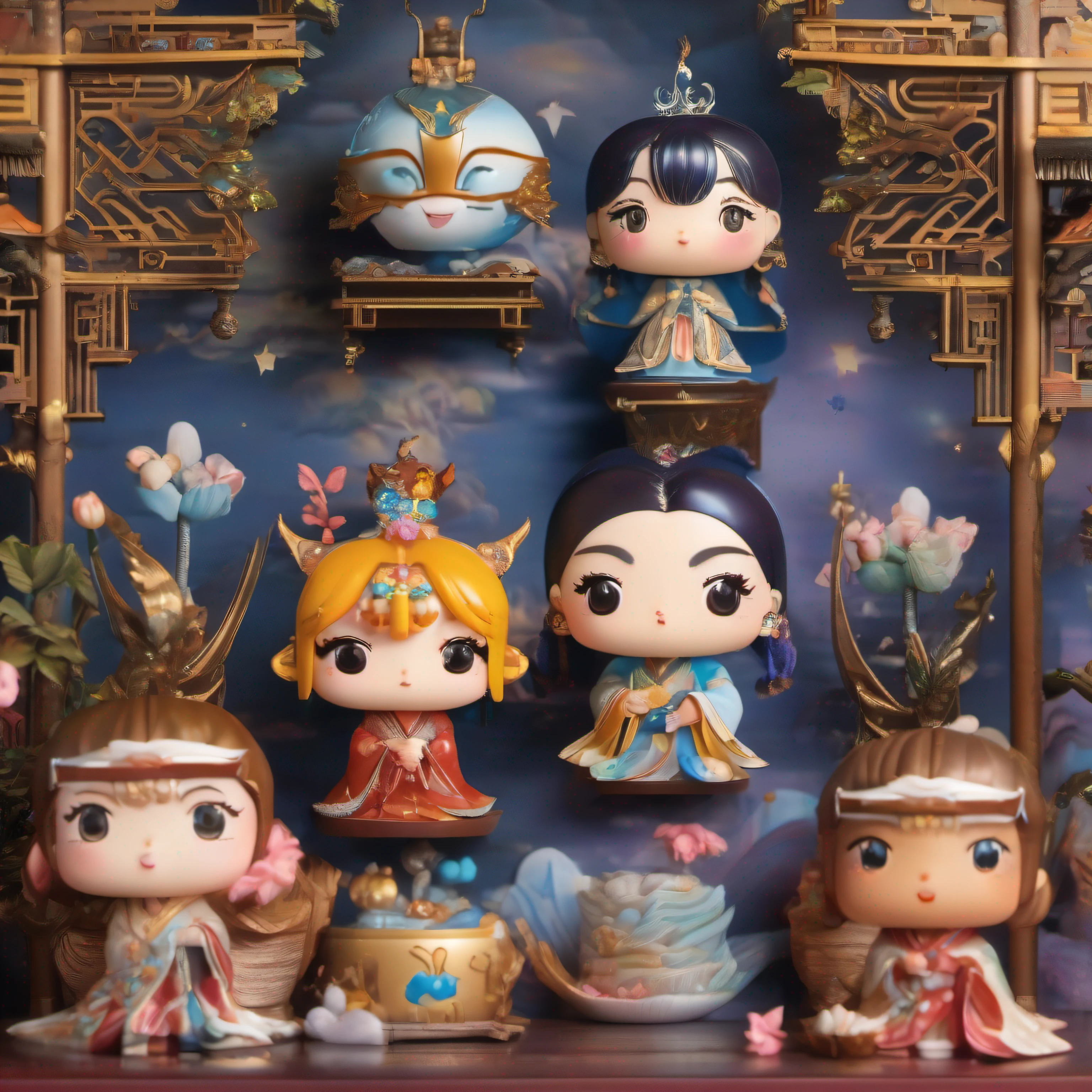 Introducing an exquisite blind box collection, inspired by the mythical journey of Chang'e to the moon. Embark on a mysterious adventure to the Moon Palace, where Chang'e resides. Each blind box presents a different part of the palace, such as the grand hall, the enchanting garden, or the hidden corners where Chang'e is waiting to be discovered.