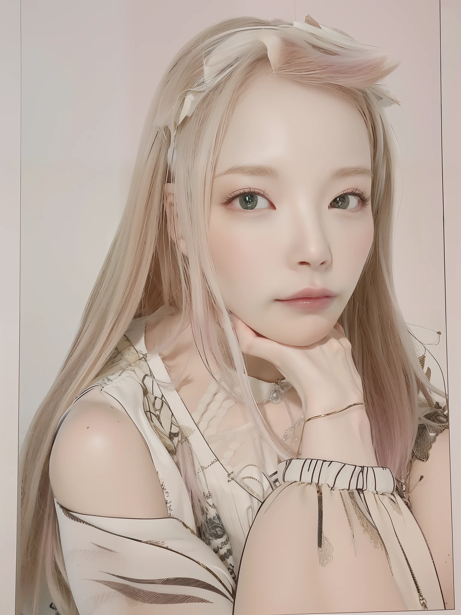 (8k, 4k, best quality, highres:1.2), (maasterpiece, realistic, photo realistic:1.37), 1girl, solo, beautiful face, eyelashes, nose, glossy lips, (detailed eyes, looking at viewer, fair skin, white skin:1.5), fine complexion, upper body,
large breasts, busty, , (:1.5),
outdoor onsen,
two side up, absurdly long hair, blonde hair, pink hair, bangs, hair ornament, bow,
younger, aged down,