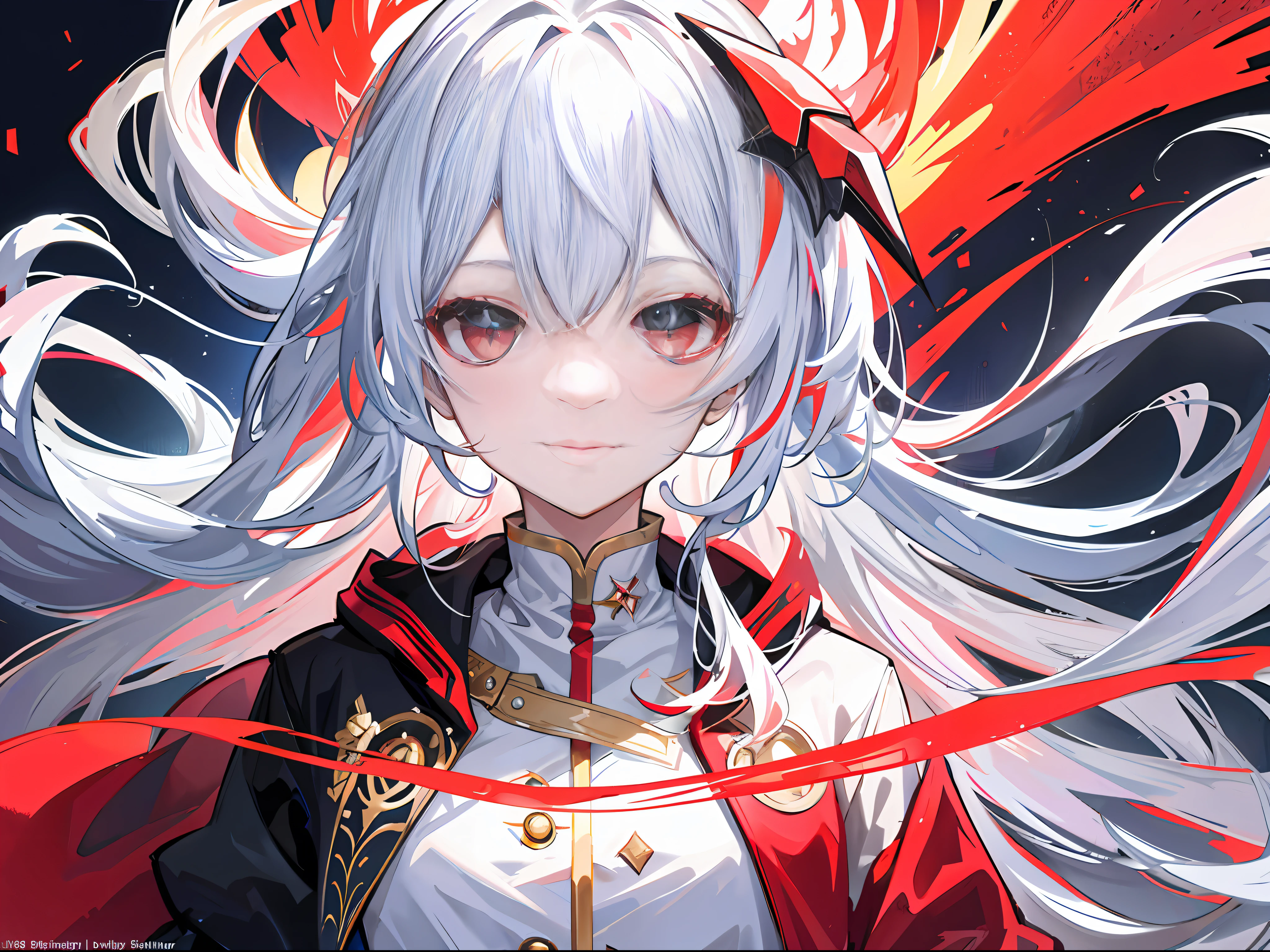 {{masterpiece}},Best quality at best,Very detailed CG unity 8k wallpaper,电影灯光,lens flare glow,beatiful detailed eyes,white colors,side looking,multicolour hair,Colorful light,particulate,red color eyes,(a color:1.5),(The color hair:1.5),