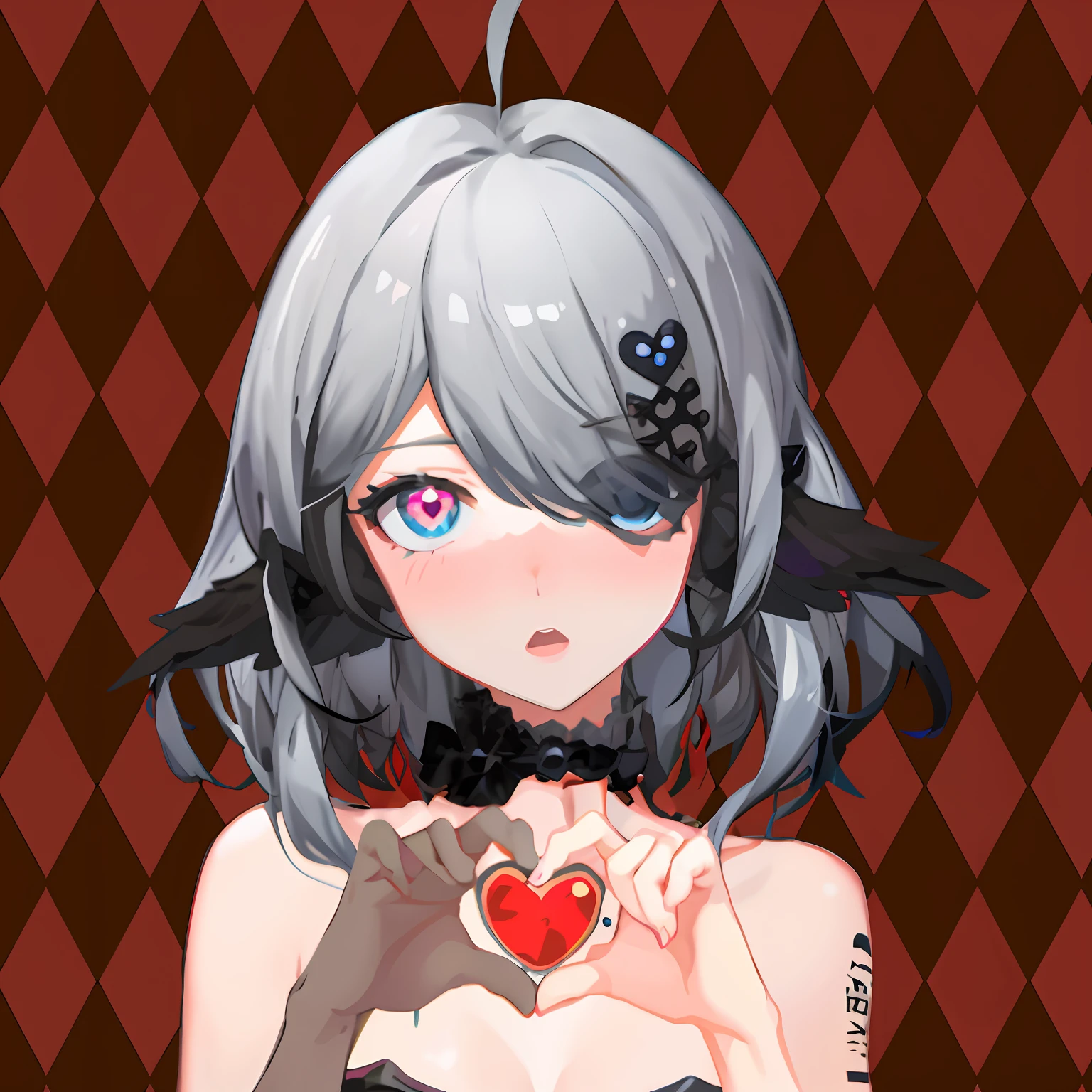 Anime girl with brunette and bow tie holding a heart, digital art from danganronpa, gapmoe Yandere grimdark, portrait gapmoe yandere grimdark, Yandere, junko enoshima from danganronpa, gapmoe Yandere, pixiv 3dcg, Digital art on Pixiv, 2 b, 2b, nier inspired
