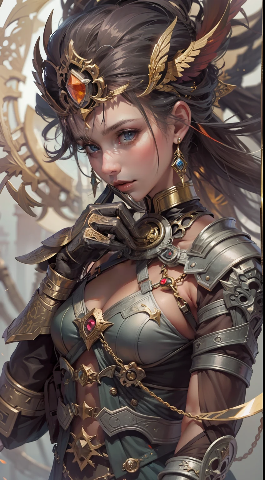 Beautiful woman in insanely intricate Spellblade Outfit