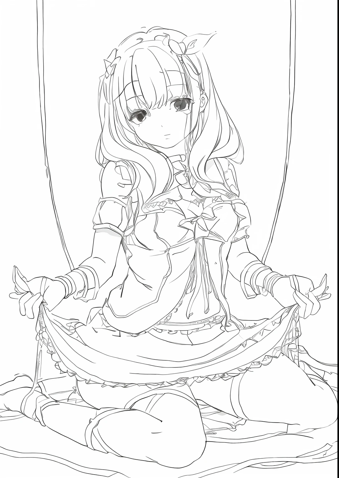 A painting of a girl and a cat sitting on a swing, perfect lineart, thick black lineart, thick lineart, linear art, clean lineart, Line art!!, intense line art, heavy lineart, clean anime outlines, lineart behance hd, extremely fine ink lineart, intense black line art, Simple lines of art, thick line art