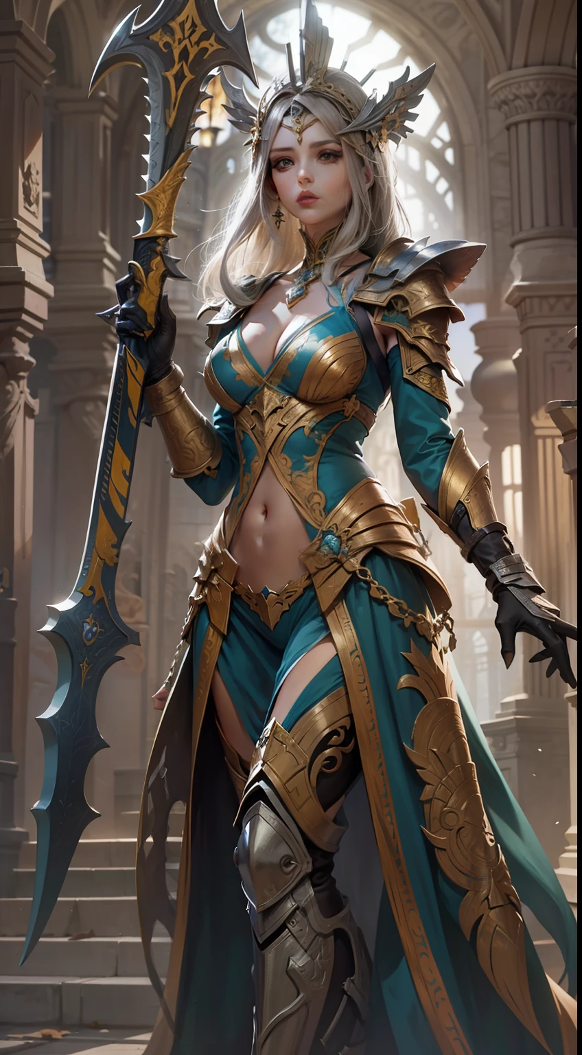 Beautiful woman in insanely intricate Spellblade Outfit