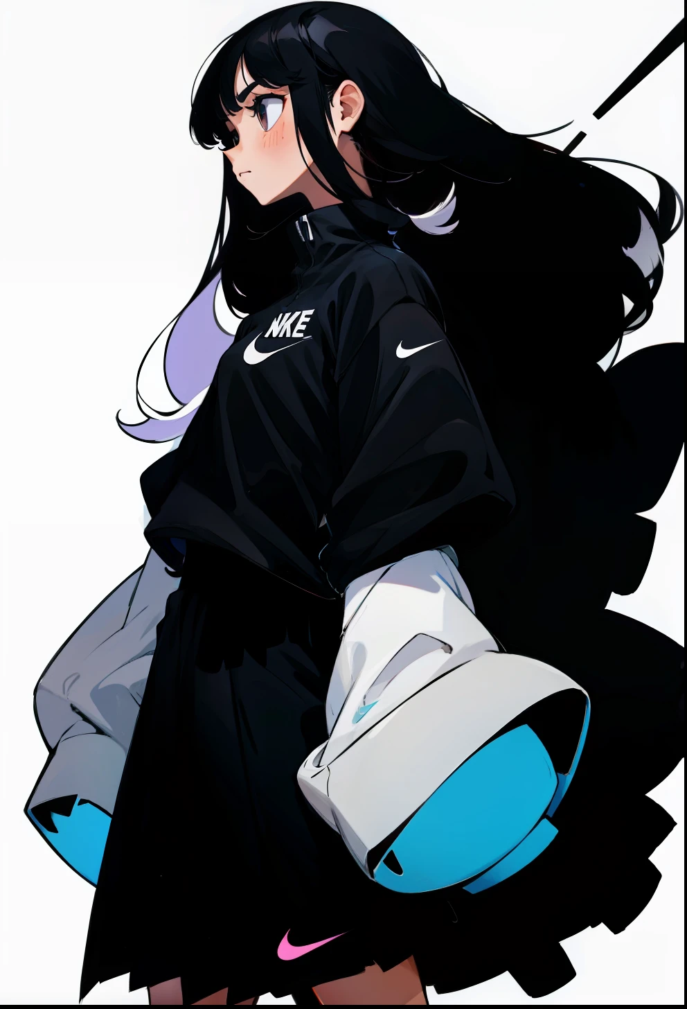 Black hair, 1Girl, Nike Apparel, Straight hair