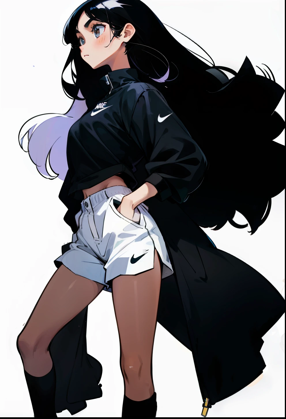 Black hair, 1Girl, Nike Apparel, Straight hair