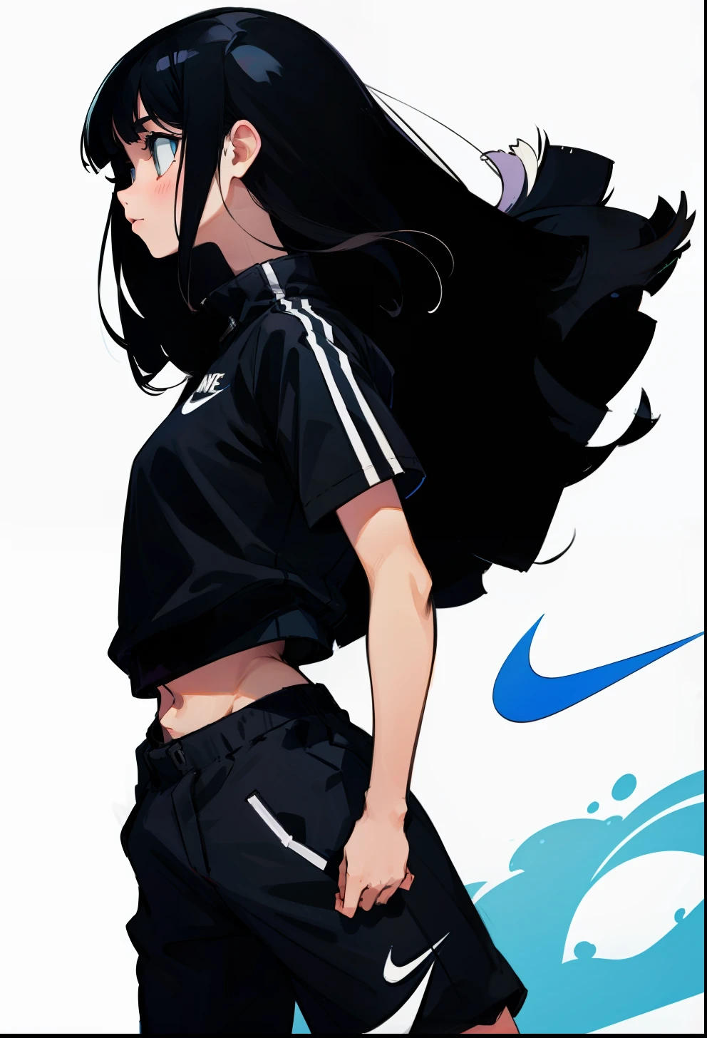 Black hair, 1Girl, Nike Apparel, Straight hair