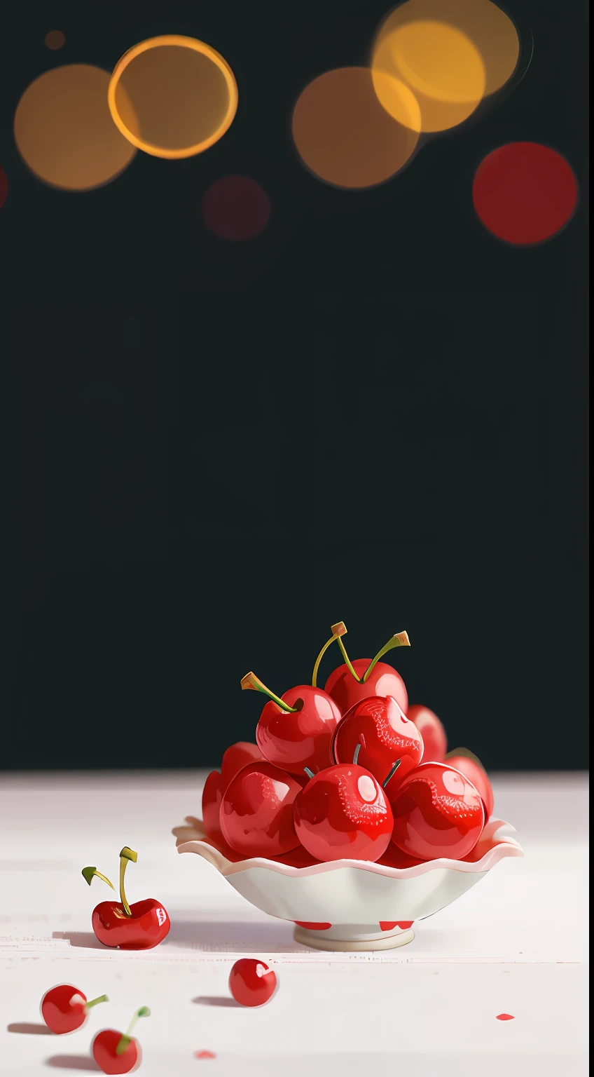 two cherry on the plate, perfect quality, clear focus (clutter - home: 0.8), (masterpiece: 1.2) (realistic: 1.2) (bokeh) (best quality) (detailed skin: 1.3) (complex details) (8K) (sharp focus), clean background, white background, long view composition, 85MM SHOT
