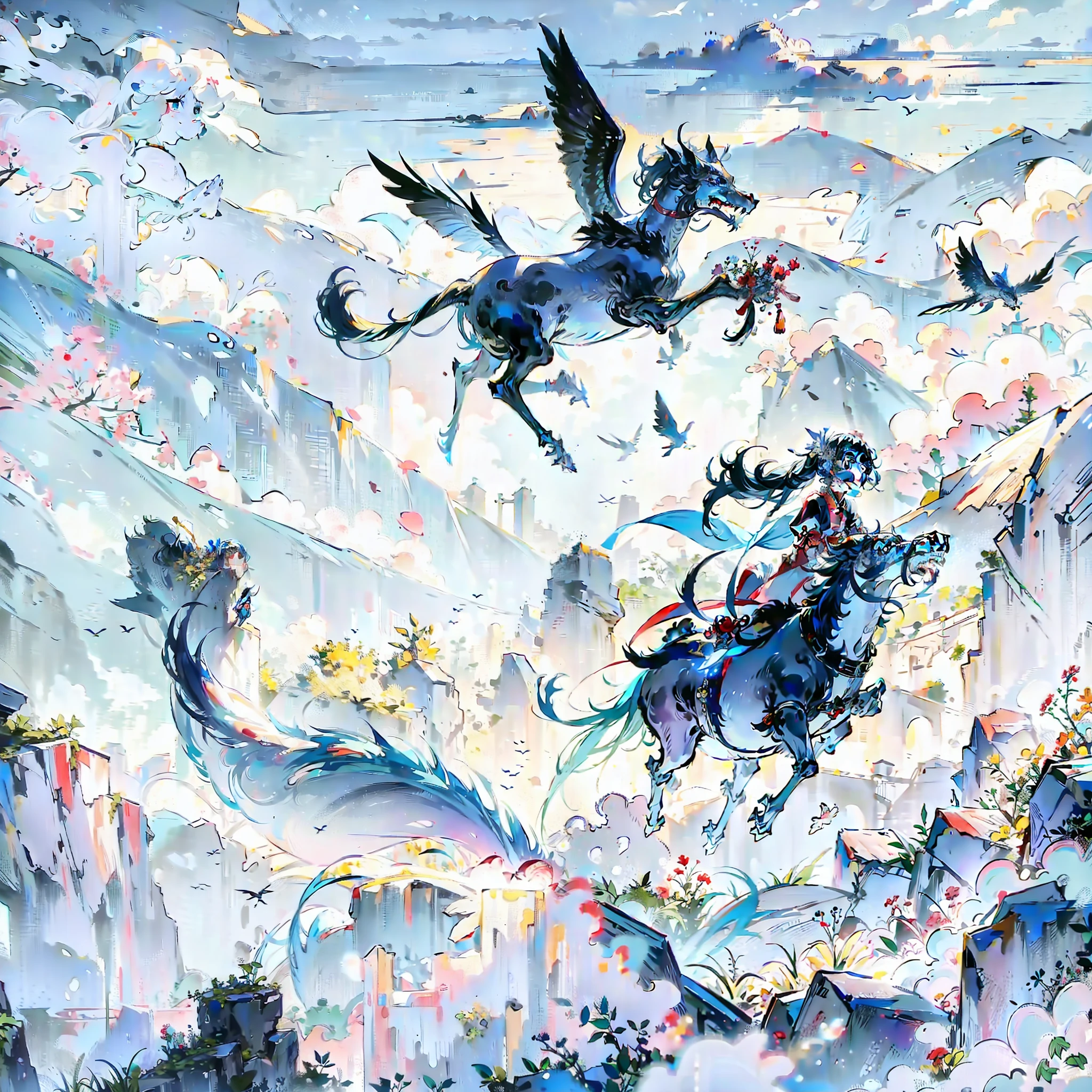 Ancient Chinese maidens fly in the sky