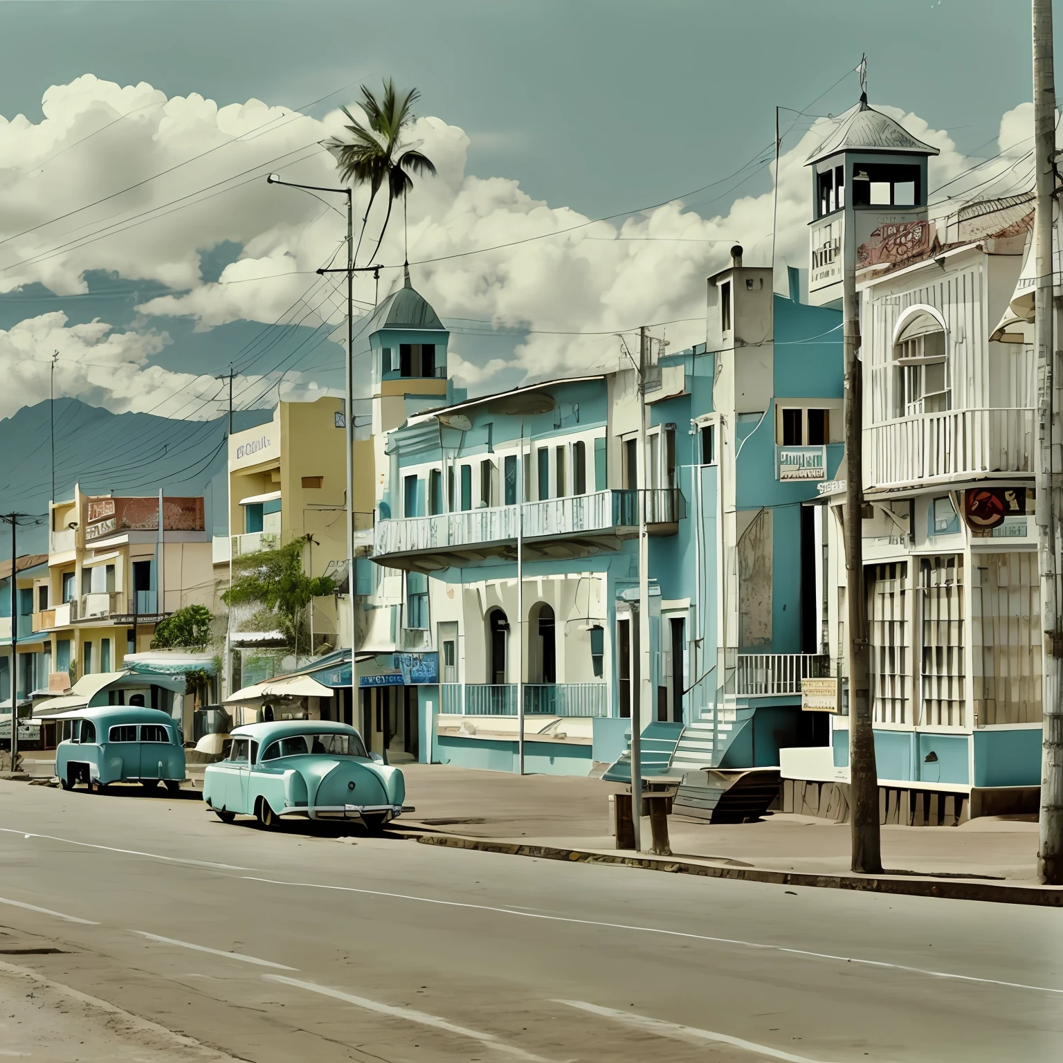 Emblematic buildings Puerto Azul city in southern Argentina. The year was 1955,