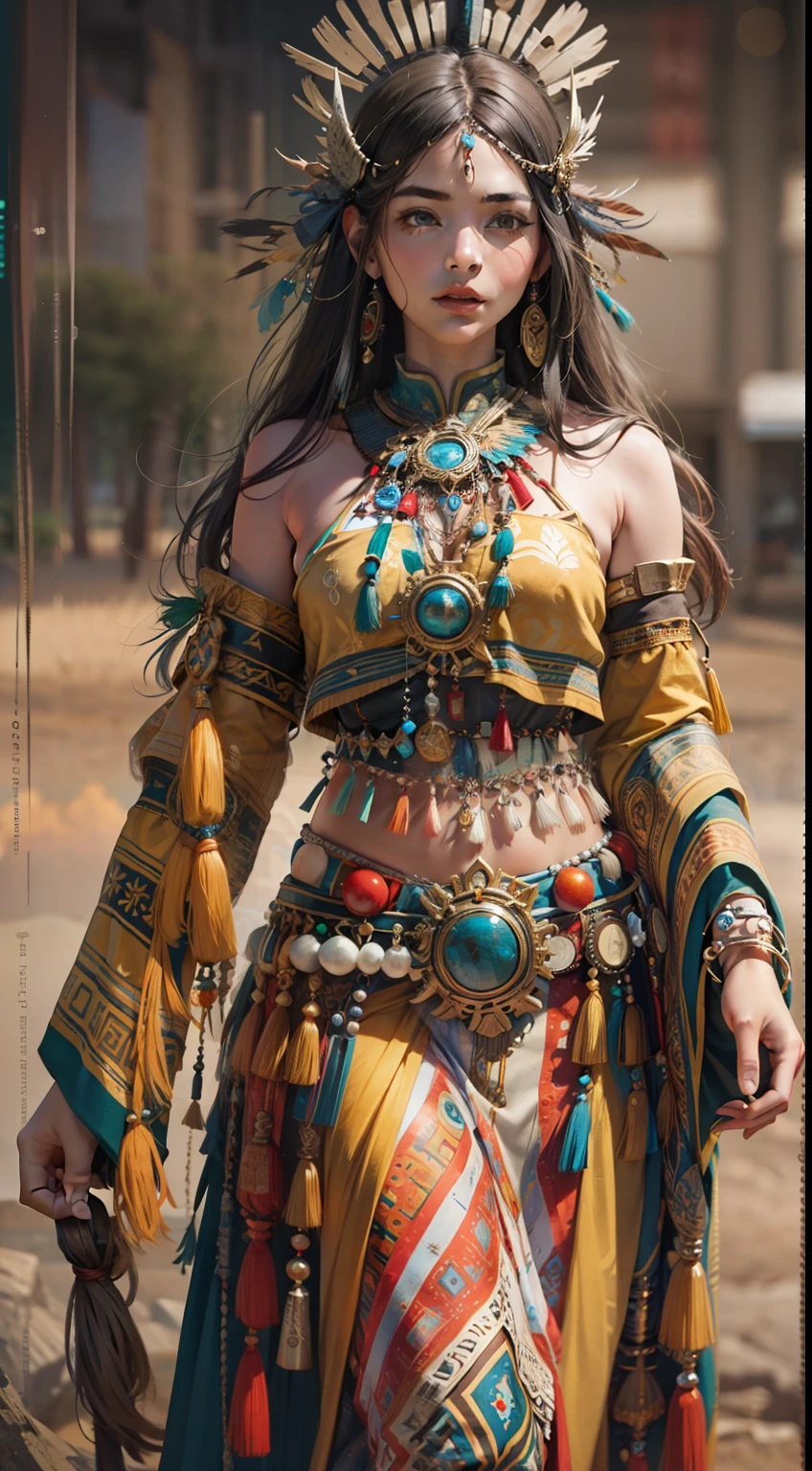 Beautiful woman in insanely intricate Spirit Shaman Outfit