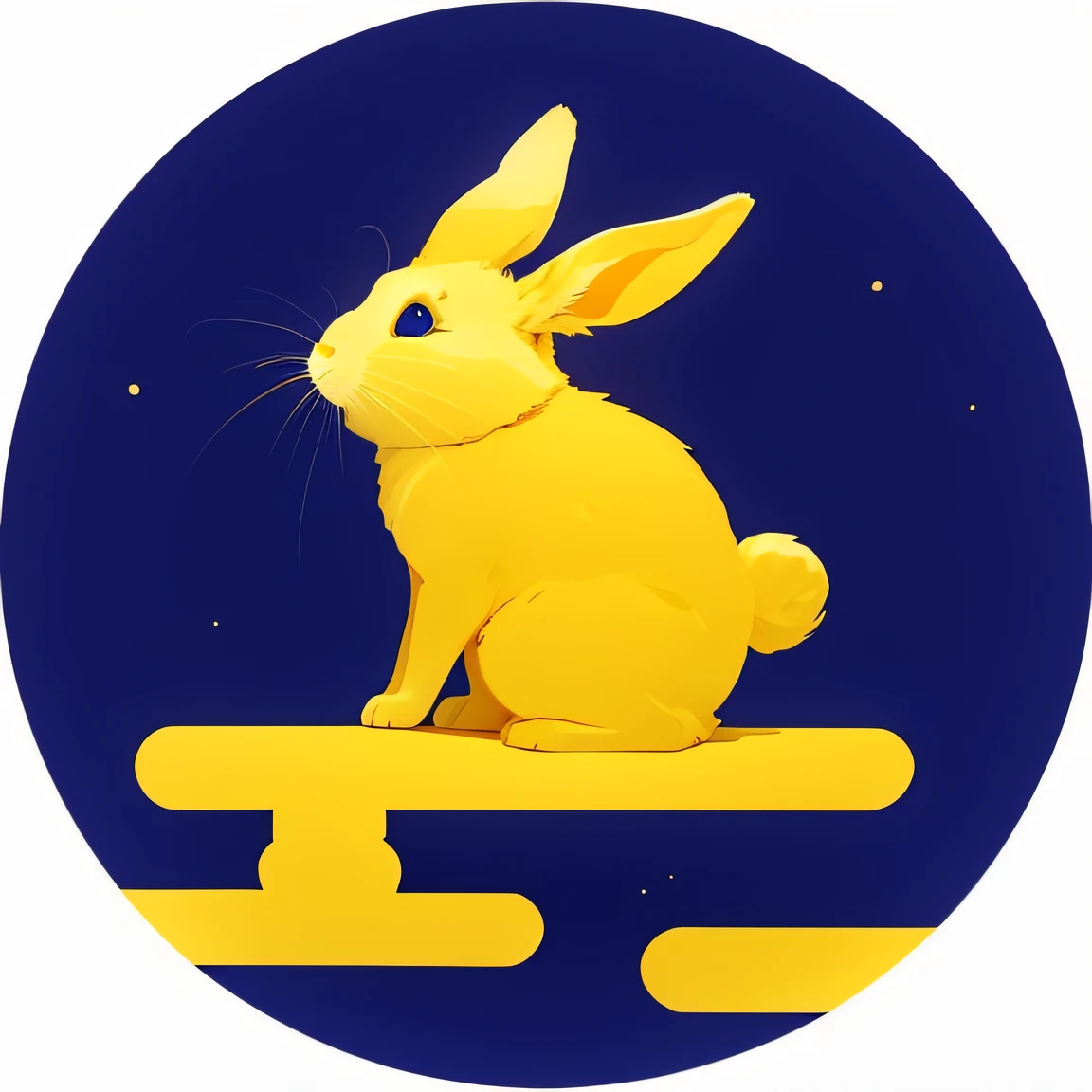The middle rabbit is more realistic、Golden clouds under the rabbit、Rabbit background blue moon