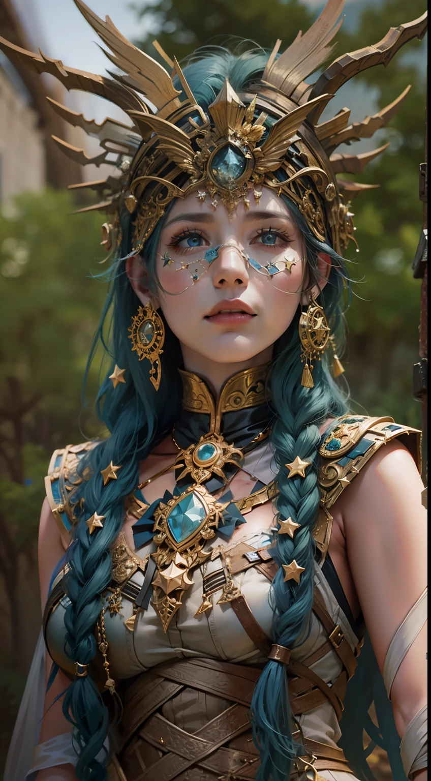 Beautiful woman in insanely intricate Star Druid Outfit