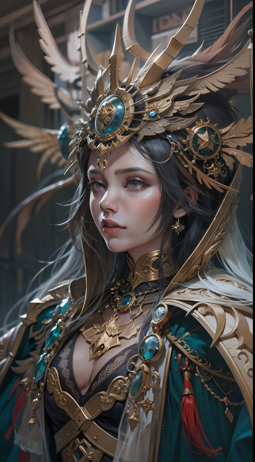 Beautiful woman in insanely intricate Star Druid Outfit