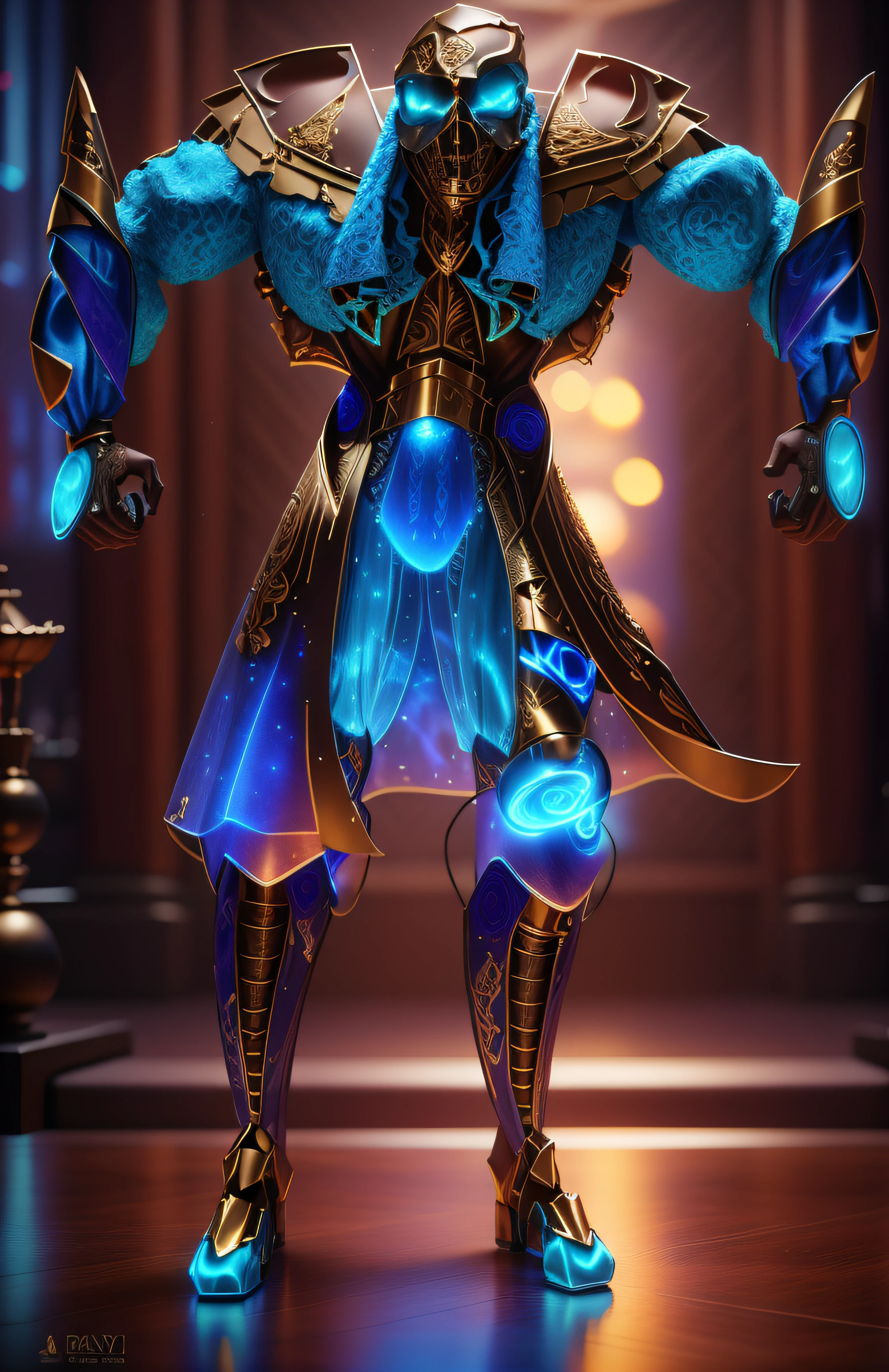 The sinister depiction of a skull-themed pirta, azul-turquesa luminoso e bege com dourado, pele feita de neon amarelo, 3D-rendering, Hyper-realistic graphics, 3D-rendering, 8k, NVIDIA, RTX 4090 | | | | | | | | | | | | |, ray tracing, Bokeh, Galaxy scenery,