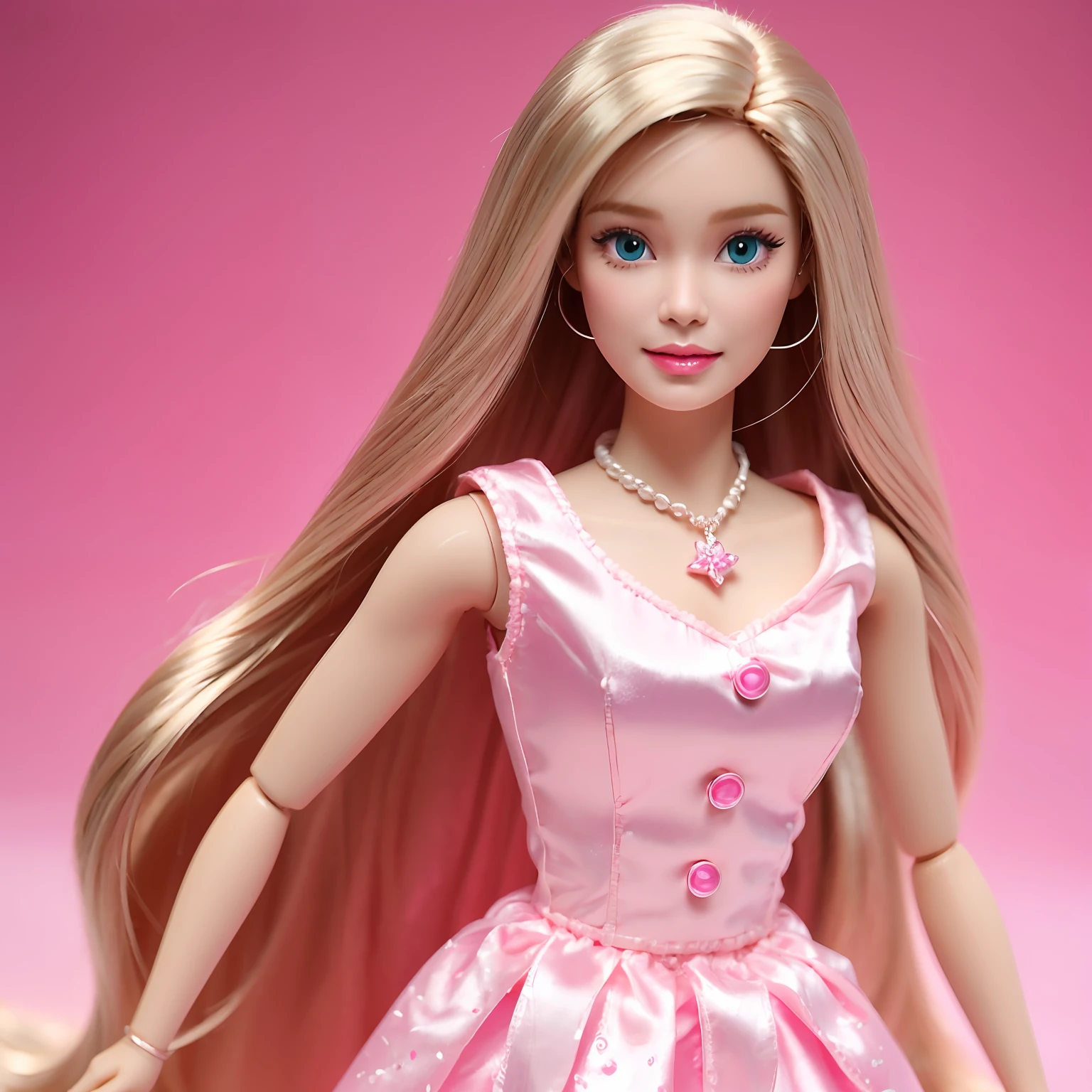 Barbie style,Pink color,Barbie box,8K perfect light,Toy store background,A woman walks out of the box,A woman as beautiful as a Barbie doll,Long hair
