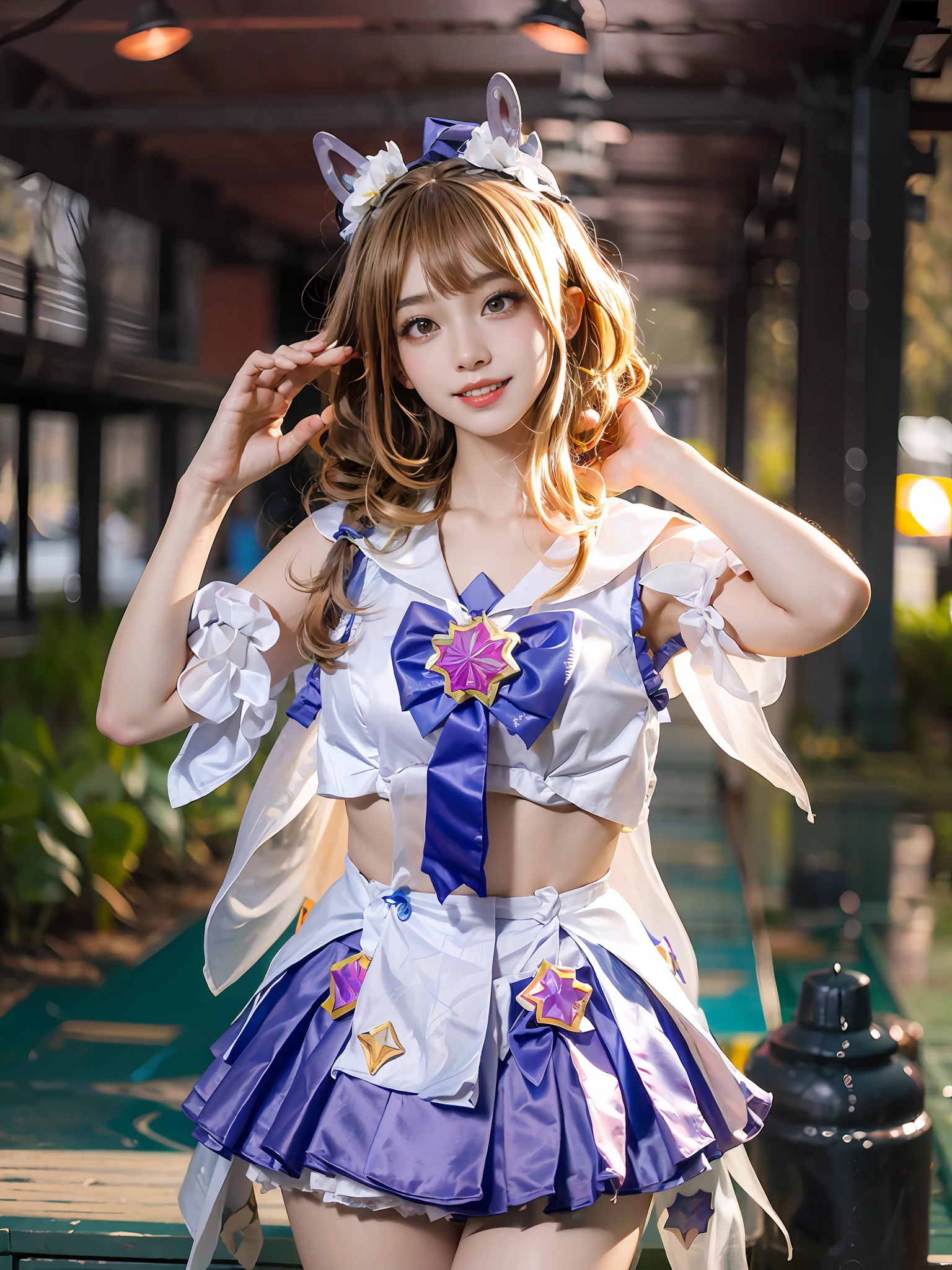 17 year old girl, High image quality, Best gravure printing, Natural light, Bright Skin, Sun, Flower garden, Brown hair, Long hair, bright look, Japan Girl, Korean idol gravure printing, Panties, schoolgirl, Wear a blazer uniform, Pleated skirt, lite smile,