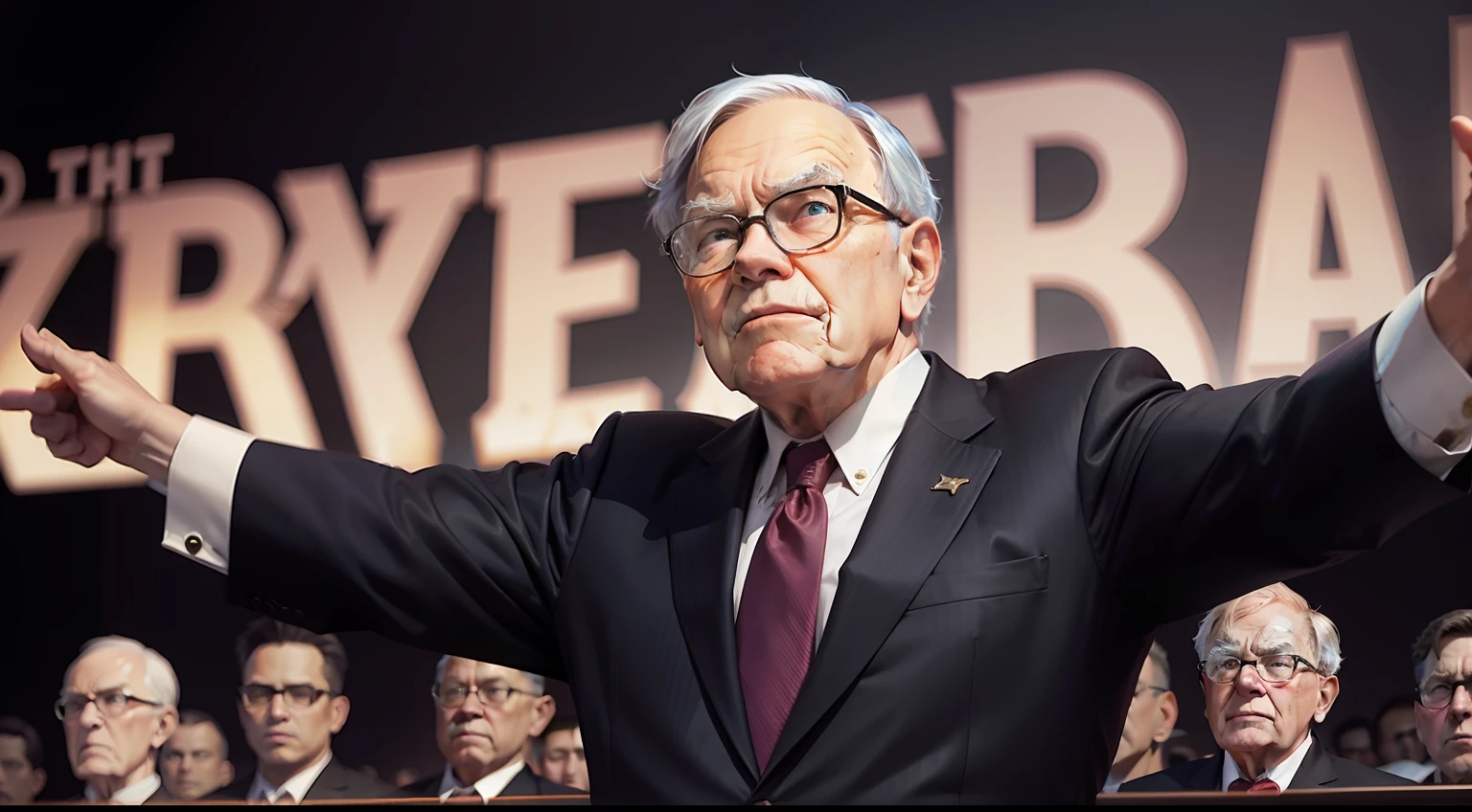 Warren Buffet flexing in front of a crowd