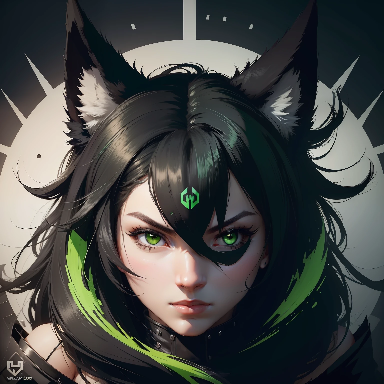 1Wolf (Round logo: 1.5)( Black & green: 1.5)(Ultra High Quality,unparalleled masterpiece:1.4)(Realism:1.2),(Realisitc:1.2)(absurdres:1.2)anime style,4k,Extremely perfect pixels,Detailed,A highly detailed,digital art,Flat vector art