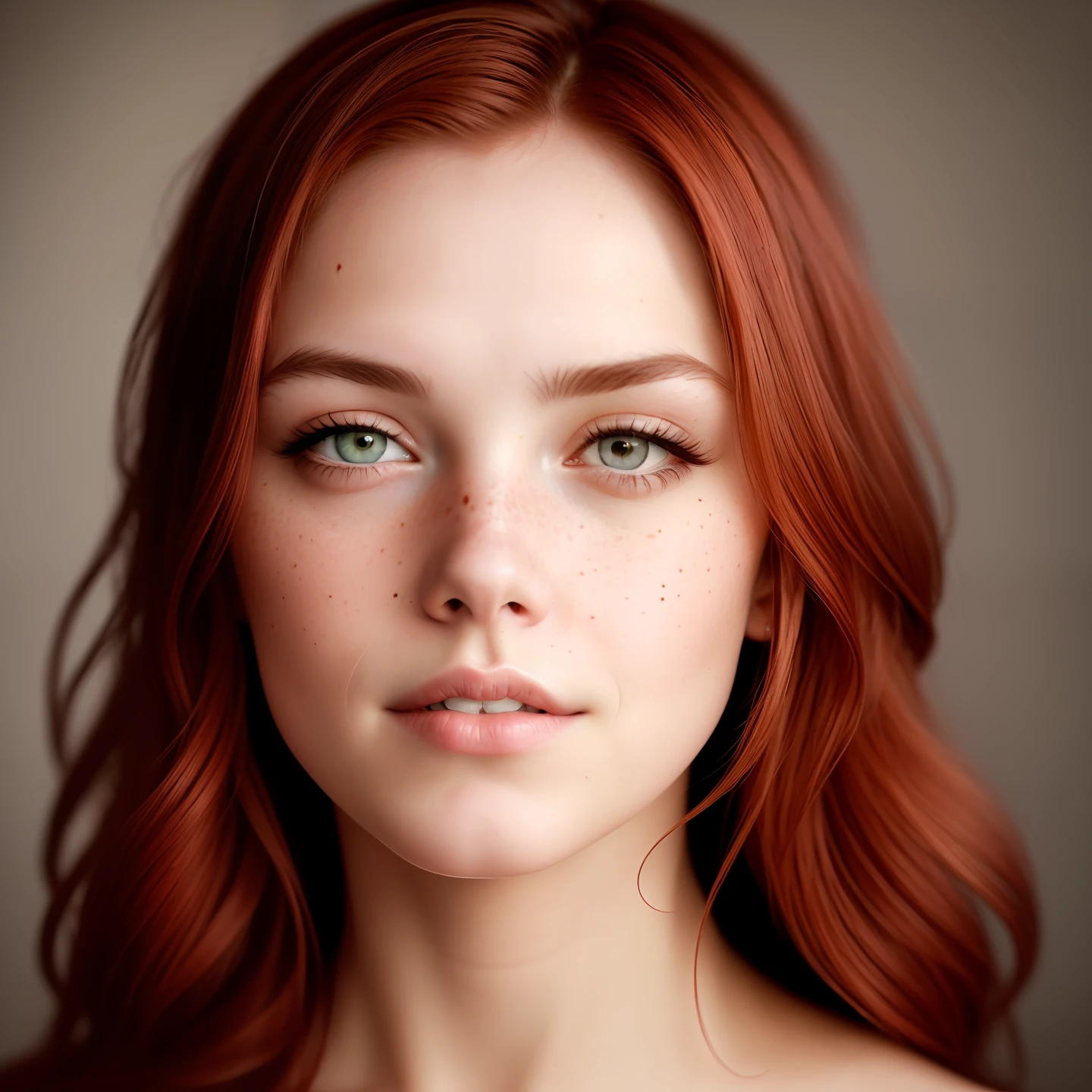 High detail RAW color closeup portrait of pale beautiful 20 years old woman (()) (((Amused beautiful, redhead, slim) with angular face, feminine, large eyes)), ((wearing rags, damaged)) cape, realistic, symmetrical, highly detailed, harsh lighting, cinematic lighting, art by artgerm and greg rutkowski and alphonse mucha, serious eyes, contrast, textured skin, cold skin pores, hasselblad, 45 degree, hard light, gigapixel , feet visible, flawless face, freckles, perfect shaved