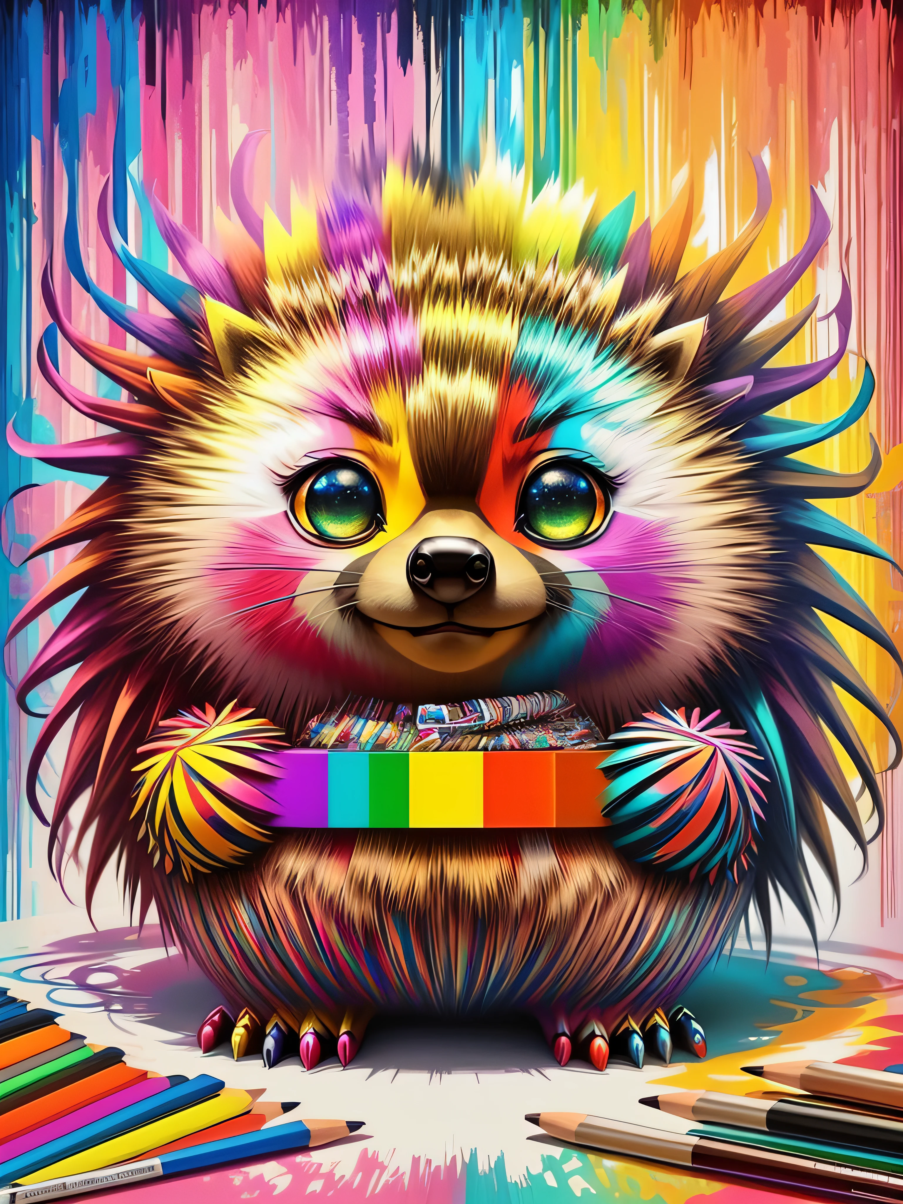 (Porcupine (Pithecophaga jefferyi)), Eduardo Kobra acolchoamento ,multidimensional geometric PORTRAIT wall, arte, chibi,
yang016k, lindo, colorido,
obras-primas, qualidade superior, melhor qualidade, arte oficial, beautiful and aesthetic,