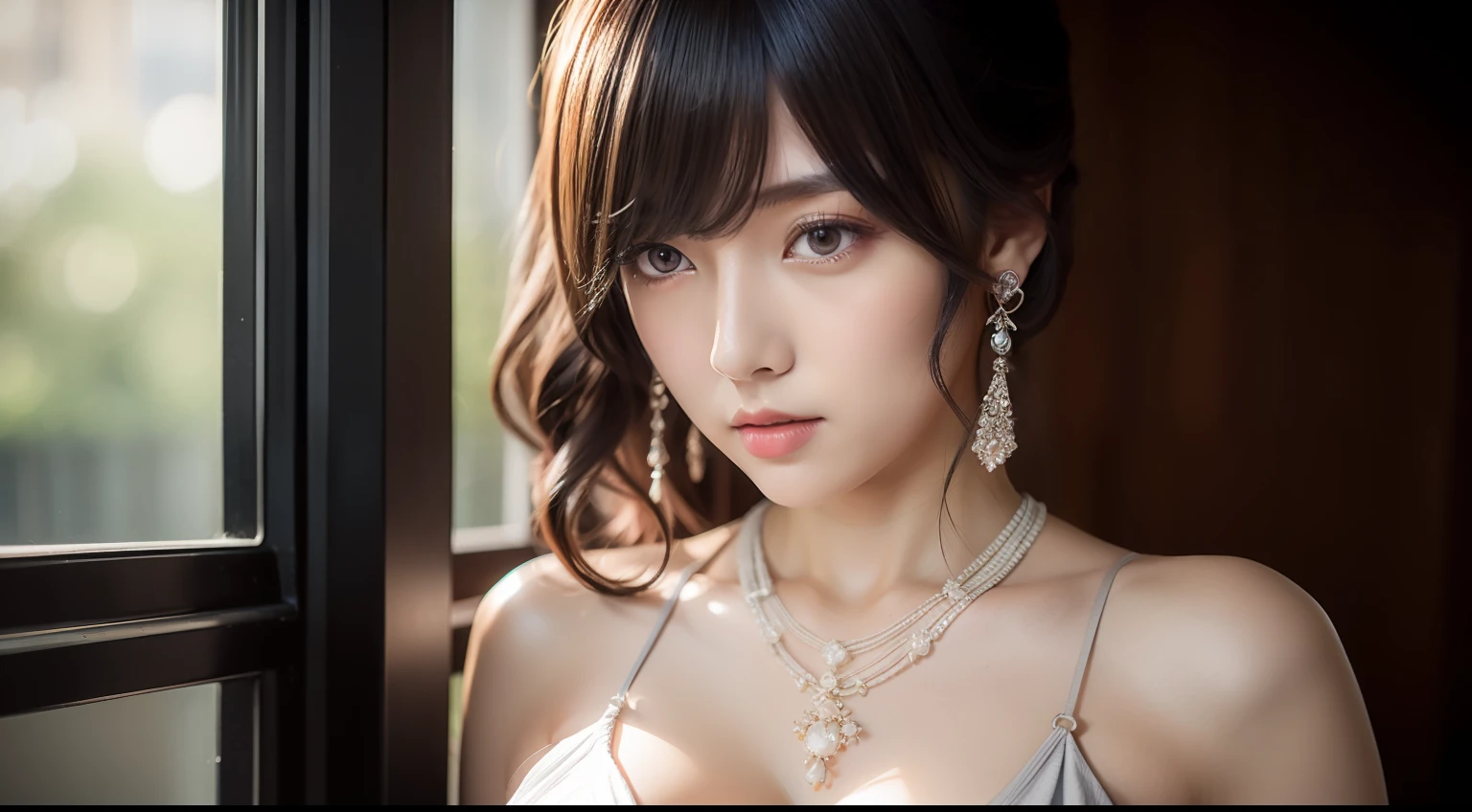 tmasterpiece,best qualtiy,ultra - detailed,illustratio,Colorful,Falt color,depth of fields,lens flare glow,1girll,Hong Kong beauty,Royal sister style,Sexy style,sitted,brunette color hair,looking at viewert,schools,Classroom,Pleated miniskirt,校服,serafuku,black pantyhoses,Detailed skin texture,Fine cloth texture,Nice and delicate face,huge tit,Blush,