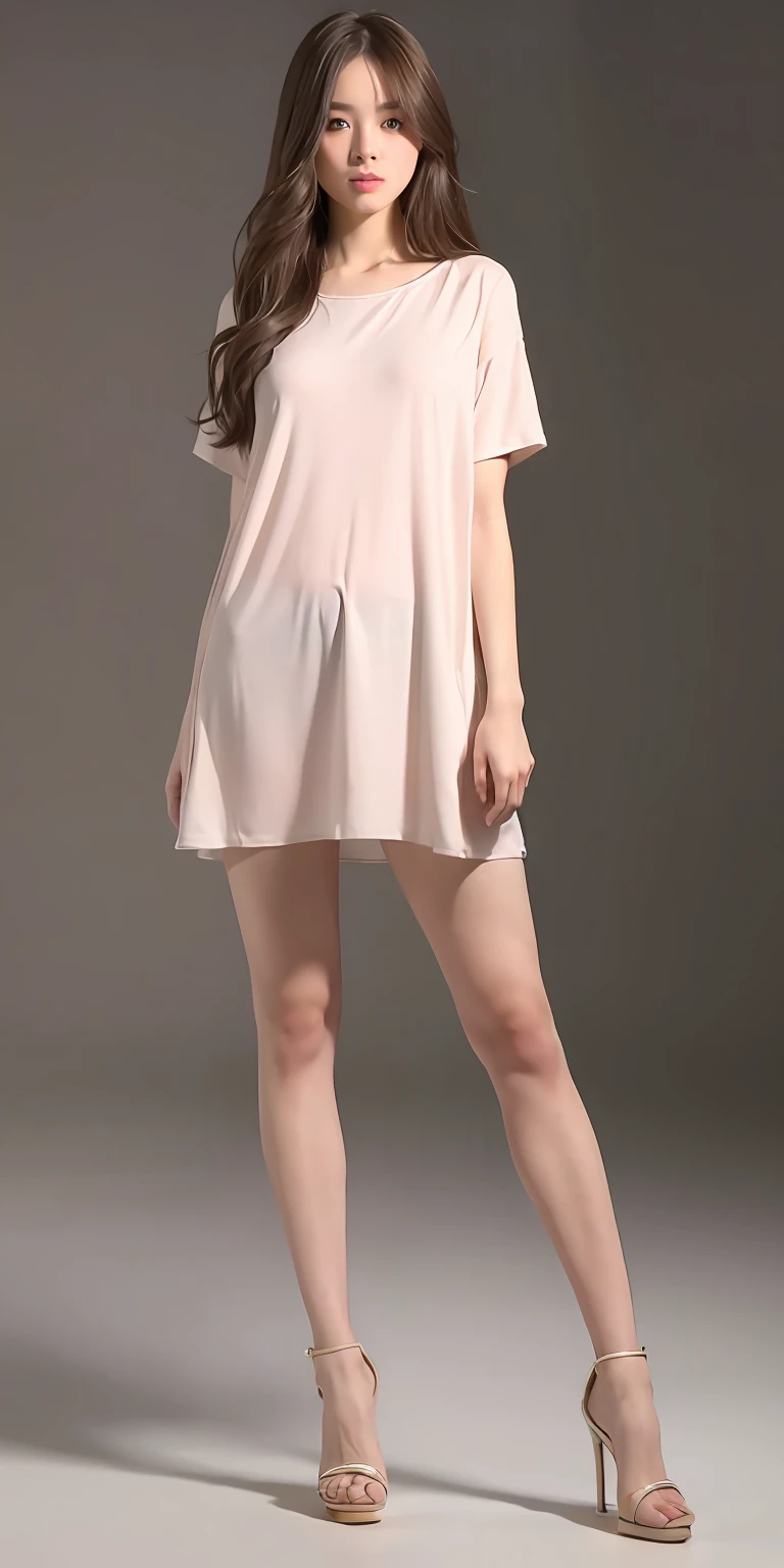 mix4, 20d, solo, long_hair, shirt, dress, high_heels, full_body, look_at_viewer, (8k, RAW photo, best quality, mastery:1.2), (realistic, photo-realistic:1.37), professional lighting, photon mapping, light energy transfer, physically based rendering,