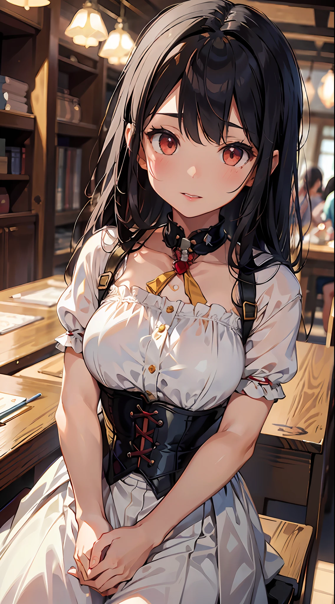 best quality, masterpiece, (extremely delicate and beautiful:1.2), 
blurry background, looking at viewer, 
1girl, solo, fashi-girl, red lips, blush, bdsm, bodysuit, corset, shibari, handcuffs, collar, (suspension:1.6), breasts out, bound arms, arms behind back, restrained, leaning forward, yellow eyes, black hair, glowing eyes yellow, full body, phone wallpaper