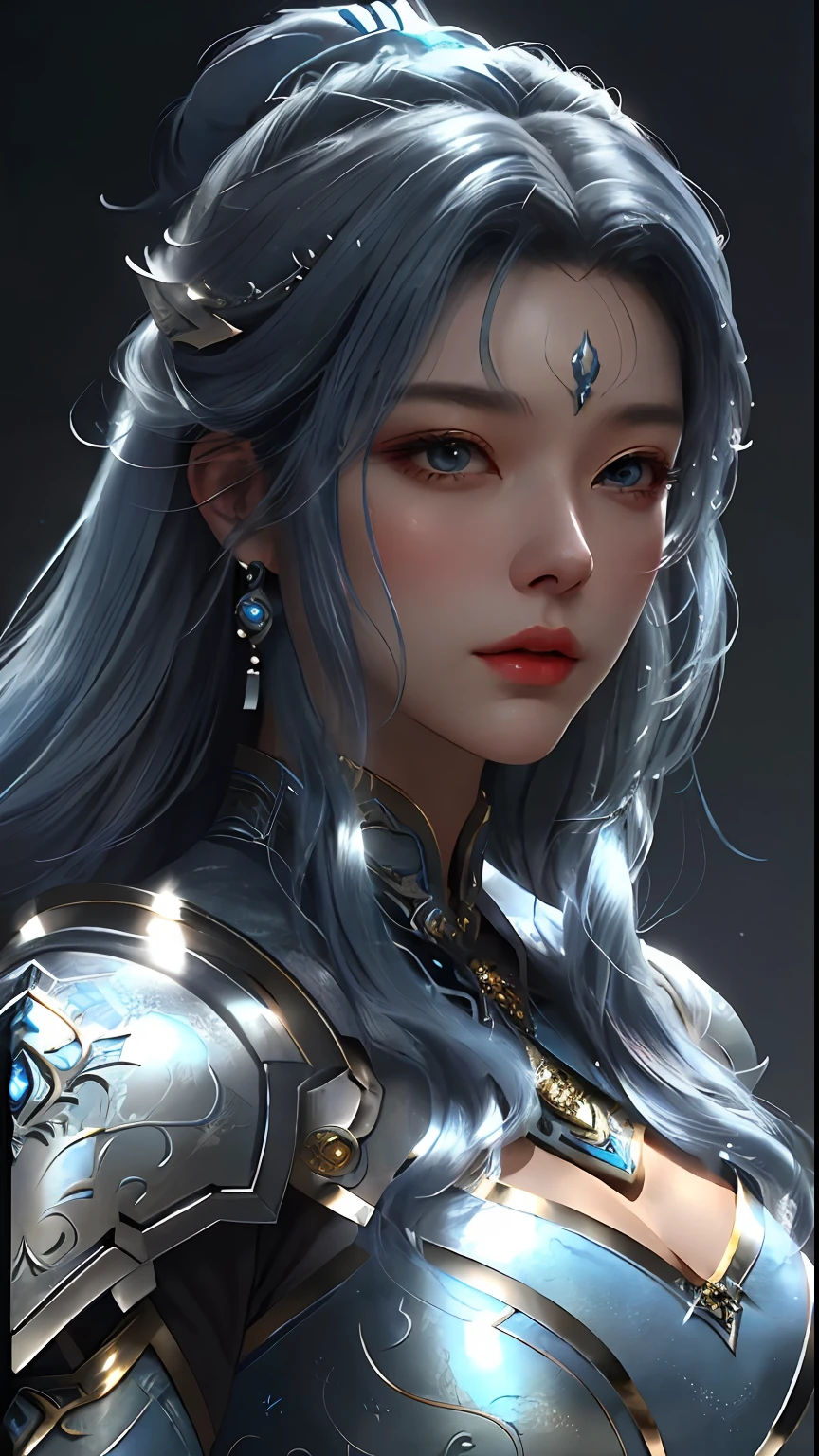 a close up of a woman in a silver and blue dress, chengwei pan on artstation, by Yang J, detailed fantasy art, stunning character art, fanart best artstation, epic exquisite character art, beautiful armor, extremely detailed artgerm, detailed digital anime art, artgerm on artstation pixiv, armor girl