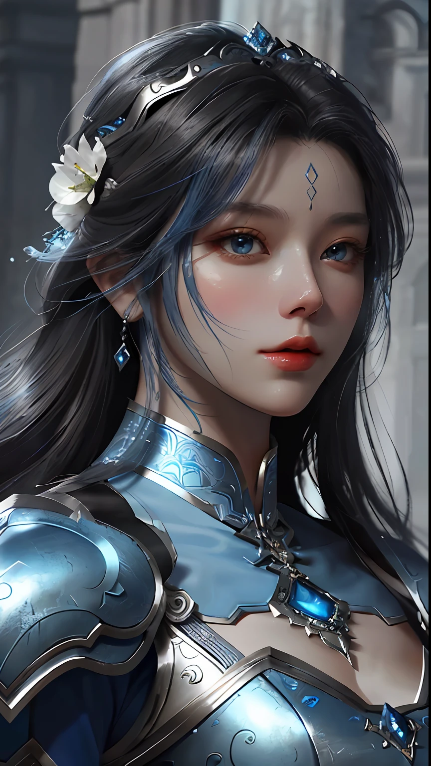 a close up of a woman in a silver and blue dress, chengwei pan on artstation, by Yang J, detailed fantasy art, stunning character art, fanart best artstation, epic exquisite character art, beautiful armor, extremely detailed artgerm, detailed digital anime art, artgerm on artstation pixiv, armor girl