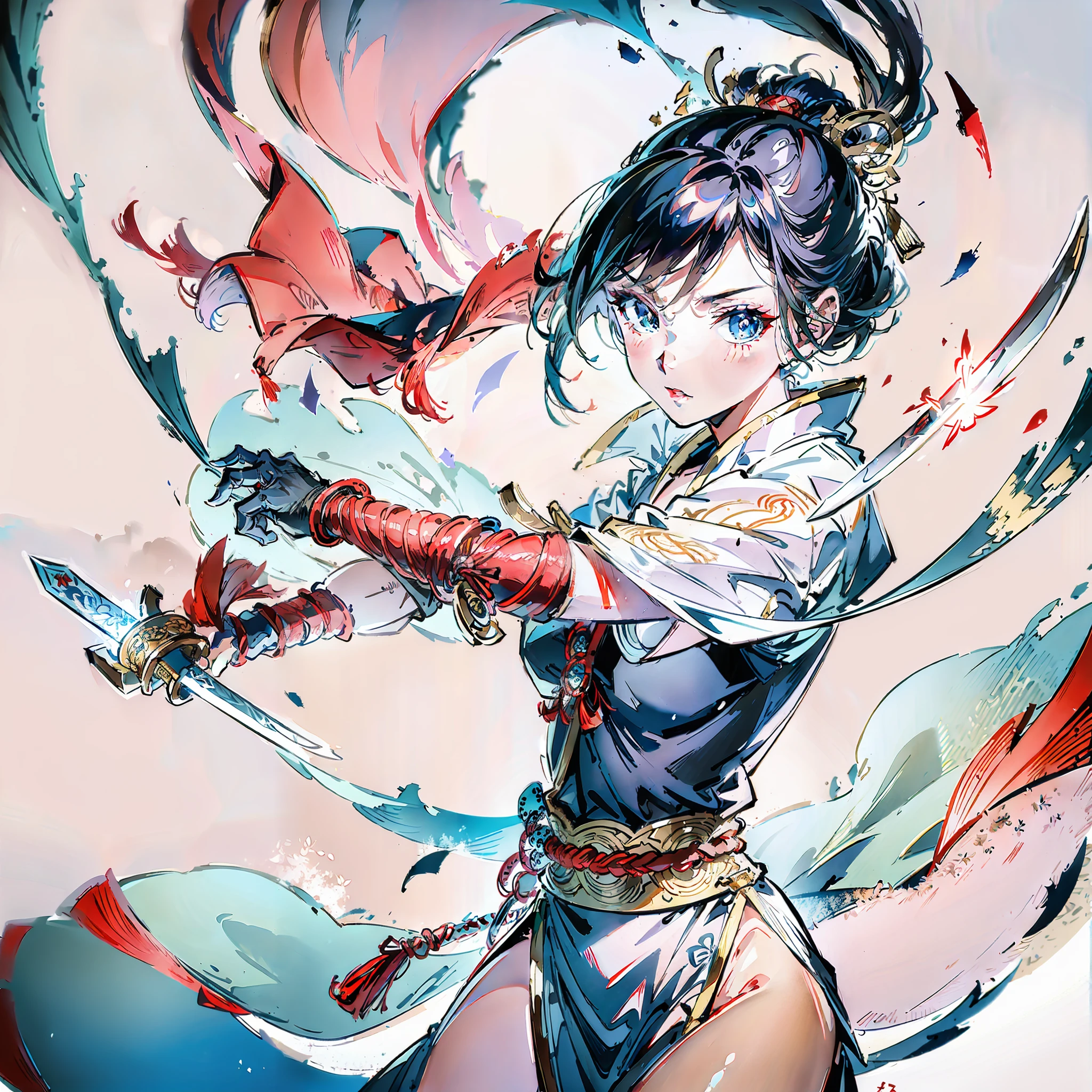 Ancient Wind Immortal Sword,An ancient Chinese maiden with a sword。