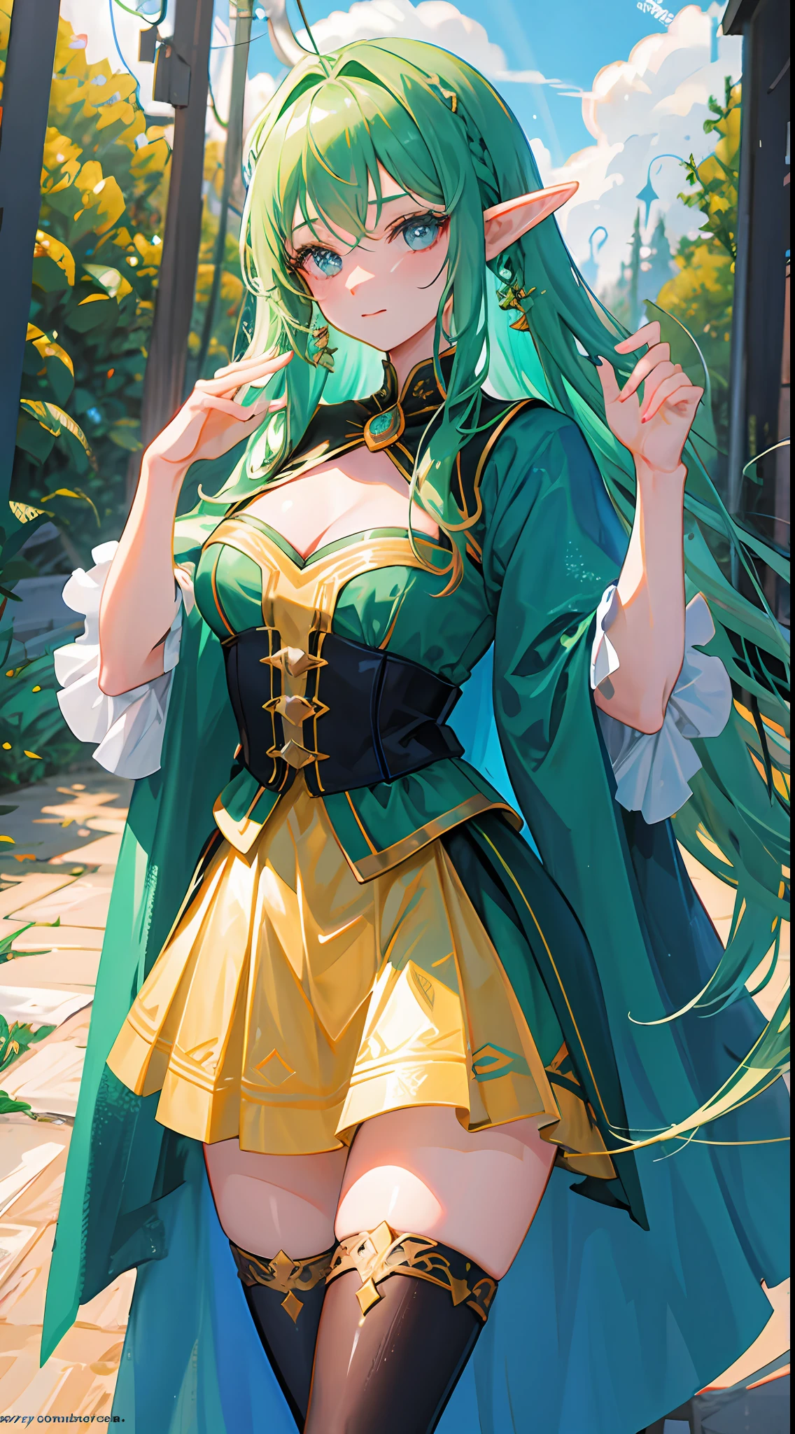 I'm going to create a description for a cute Elf, com bochechas ruborizadas e timidez, de pele escura.
This Elf is a young and adorable creature, com pele escura e brilhante. His eyes are big and luminous, com uma cor dourada que brilha na luz do sol. Ela tem cabelos castanhos claros, which are long and tangled. His appearance is a little wild and misaligned, But that only makes her more charming.
The Elf has pointy ears that stick out on her head, e bochechas ruborizadas que a fazem parecer ainda mais fofa. She is shy and reserved, often hiding your face behind your hair. Ela usa um vestido verde esmeralda, with golden details and a flowing skirt. The dress is simple, mas elegante, and adds a touch of sophistication to your appearance.
The Elf is a magical and mysterious being, que habita as florestas e as montanhas. She's smart and cunning, capaz de se mover silenciosamente pela natureza e se camuflar entre as folhas. She is kind and compassionate, e muitas vezes ajuda aqueles que precisam de sua ajuda.
The image of the Elf is a representation of a magical and enchanting being, that combines the beauty of nature with the elegance of a mystical creature. She is a complex and fascinating character, that captivates the attention of all who see it. This description can be used to create an illustration or character in a game or comic book.