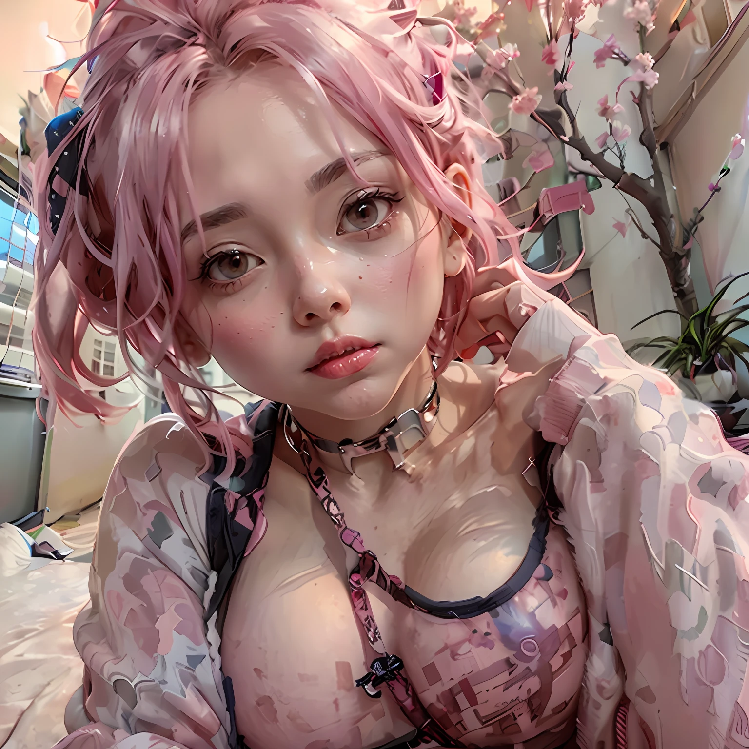 there is a woman with pink hair and a pink dress, artwork in the style of guweiz, detailed digital anime art, [ 4 k digital art ]!!, yayoi kasuma, hyper realistic anime, 4k highly detailed digital art, guweiz, anime styled digital art, guweiz on artstation pixiv